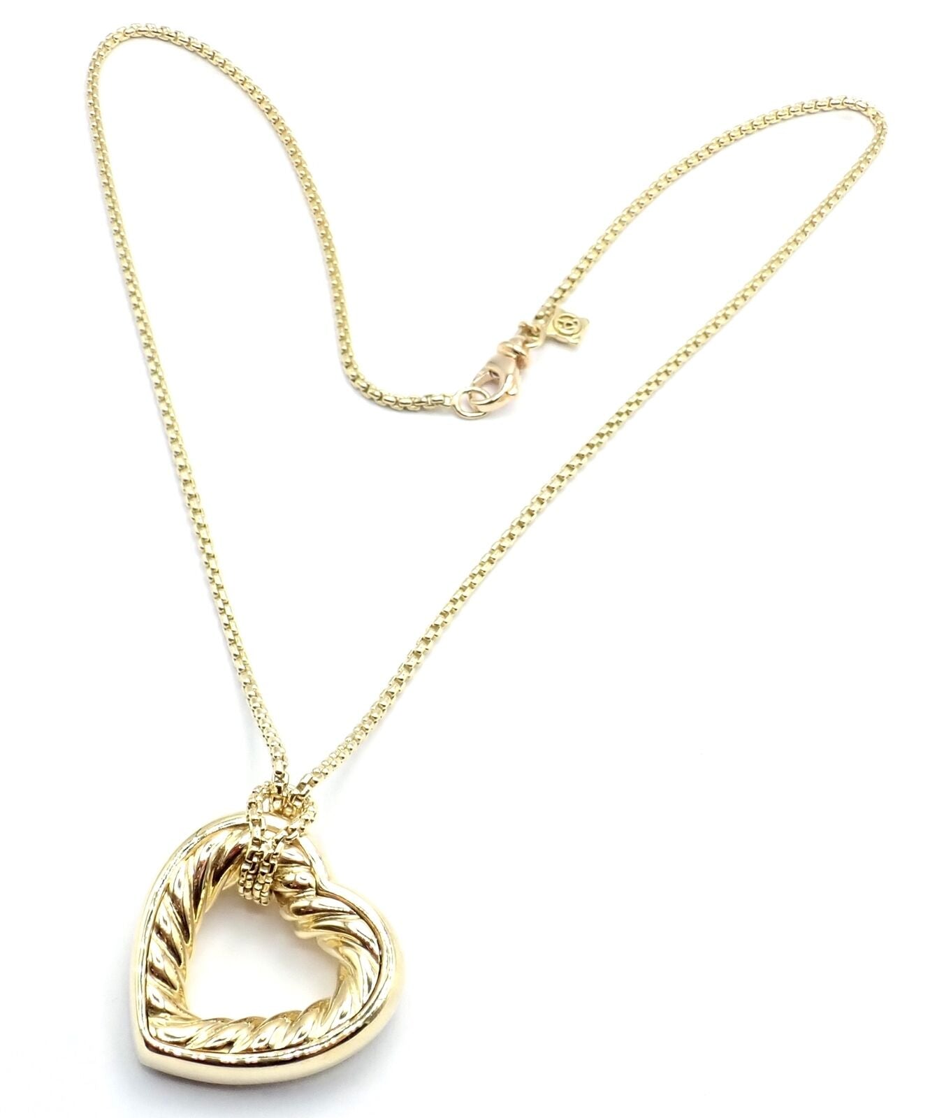 David Yurman 18K Yellow Gold Diamond Cable Heart Pendant Necklace - Elegant Jewelry Gift for Women, Perfect for Valentine's Day & Anniversary
