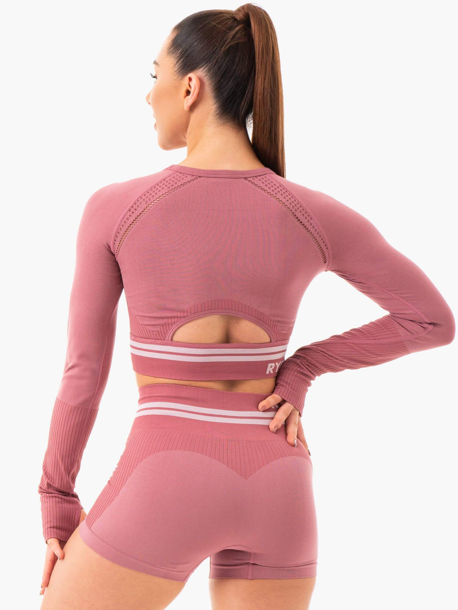 Freestyle Seamless Long Sleeve Crop Top for Women - Soft Dusty Pink Workout Shirt | Yoga, Gym & Casual Wear