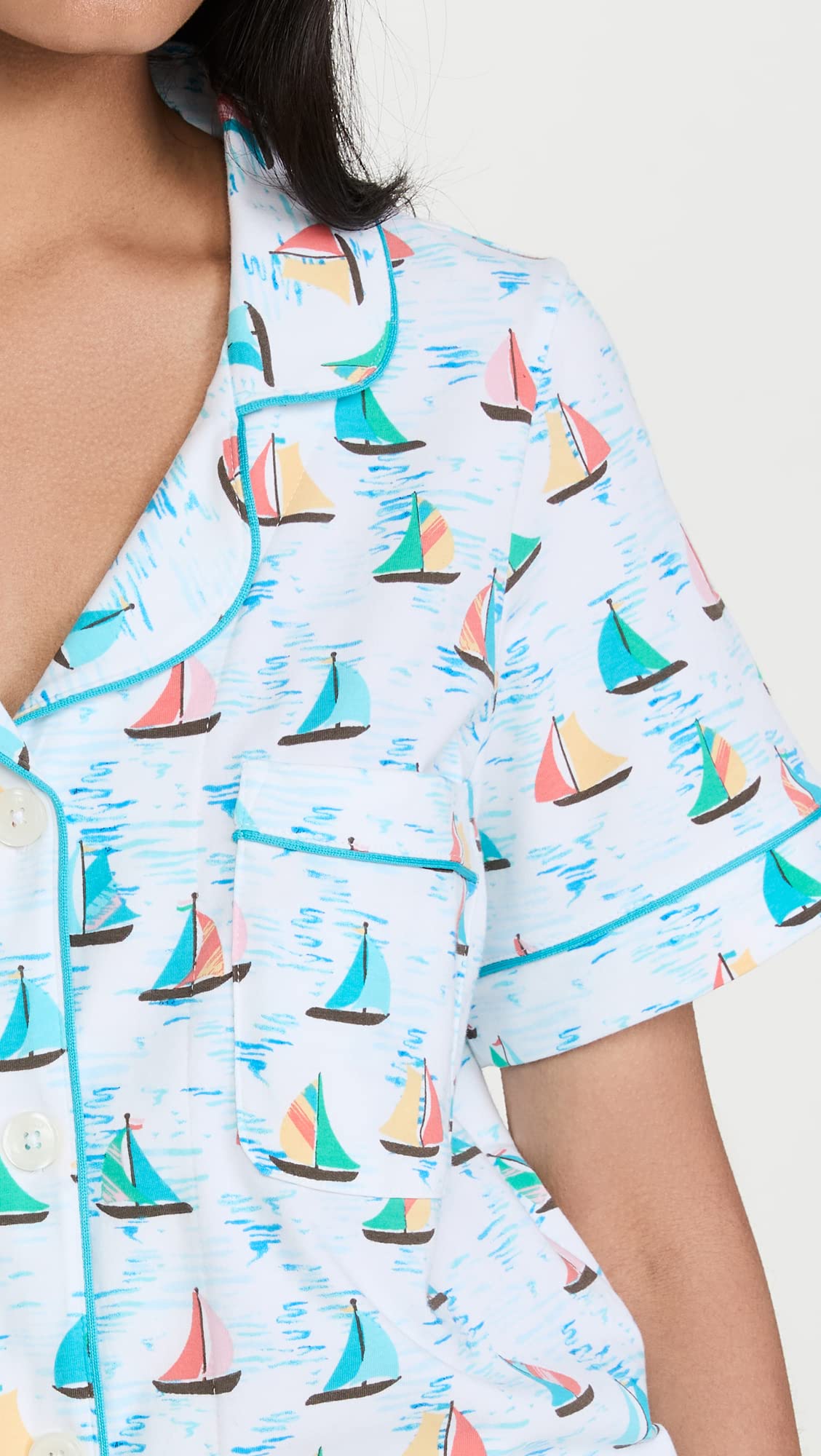 Women's Short Sleeve Classic Shorty PJ Set - BedHead Pajamas | Blue Regatta Print | XS | Comfortable Sleepwear for Lounge & Vacation