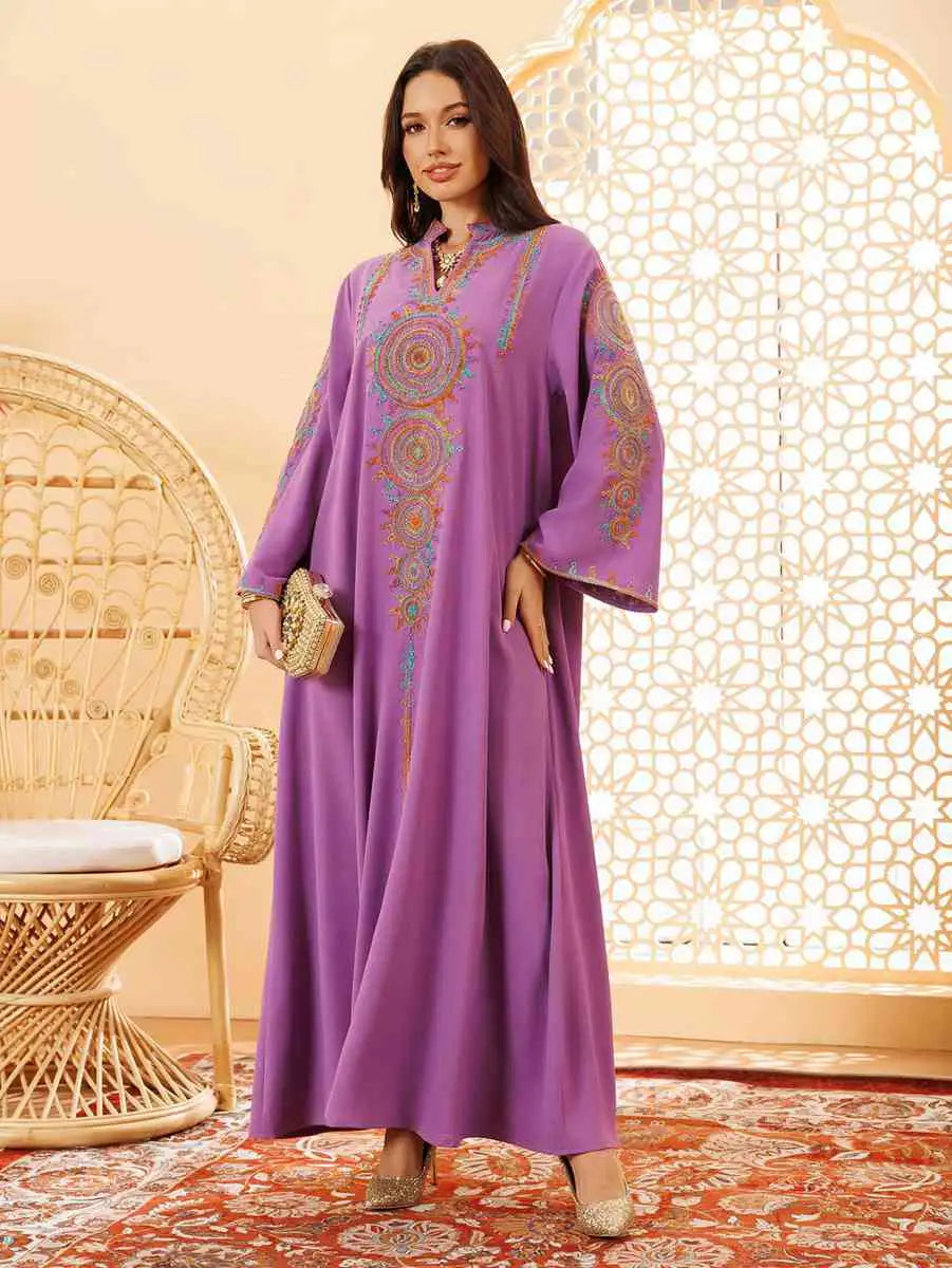 Elegant Eid Jalabiya Caftan Dress for Women - Traditional Embroidered Kaftan Gown - Perfect for Eid Celebrations, Weddings & Special Occasions