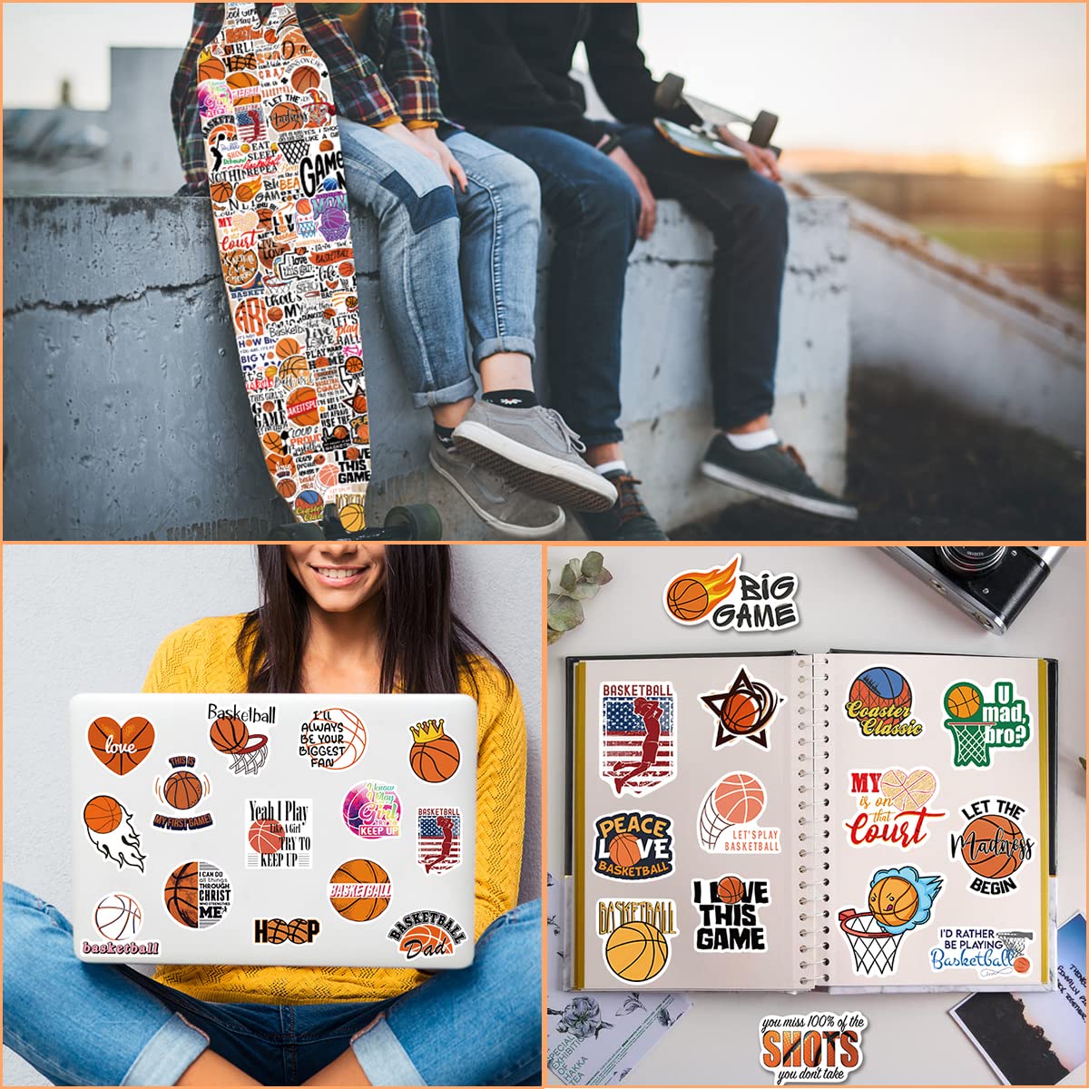 100PCS Basketball Stickers - Waterproof Sports Decals for Water Bottles, Notebooks, Gifts for Boys & Girls - Perfect for DIY Crafts, School Supplies, Party Favors and Basketball Fan Collections