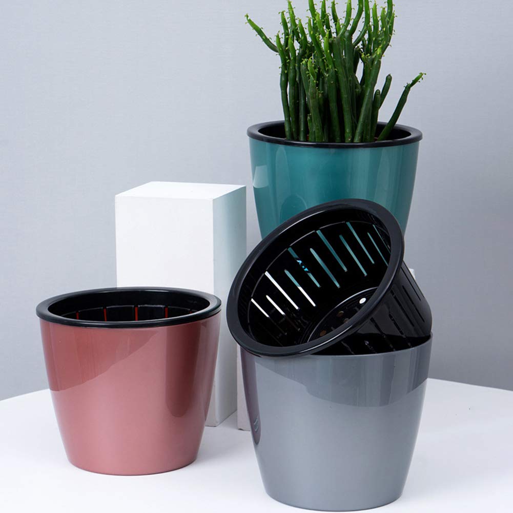 Eco-Friendly Plastic Double Wall Flower Pot Planter - Water Absorption Home & Garden Storage Container (Green) - Perfect for Indoor Plants, Balcony Gardening & Organizing Small Items