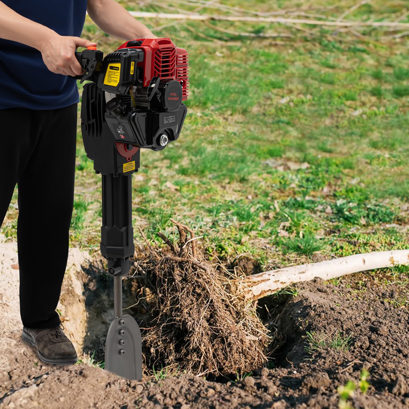 52CC Gas Powered Post Hole Digger - 2 Stroke Petrol Engine Tree & Garden Digging Shovel with 2 Pickaxes - Perfect for Yard Work, Farm Planting, Landscaping & Gardening Projects
