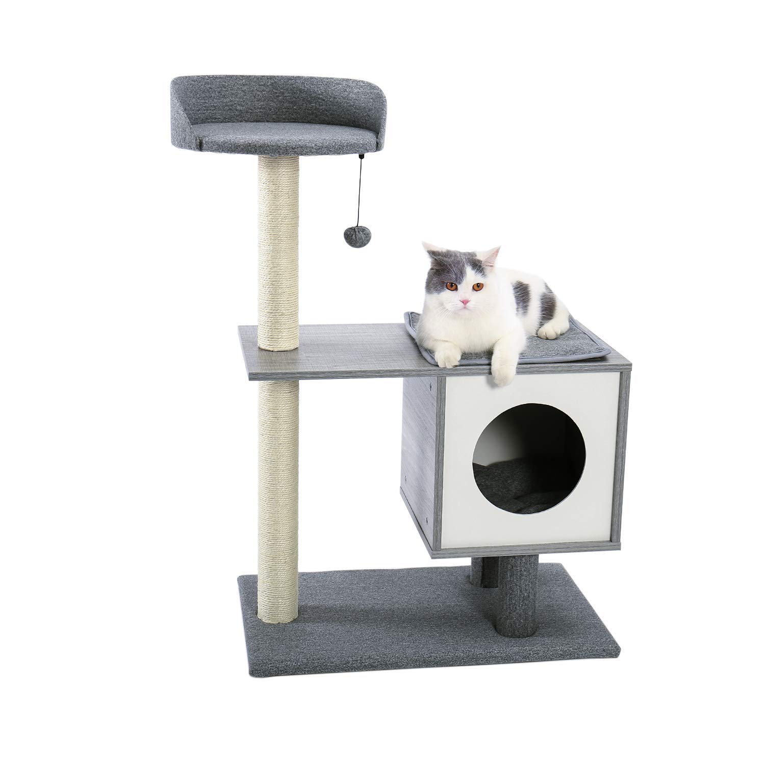 Modern Cat Tree Tower with Sisal-Covered Scratching Posts, Spacious Condo & Large Perch - Grey - Perfect for Indoor Cats, Multi-Level Play & Relaxation in Living Rooms or Bedrooms