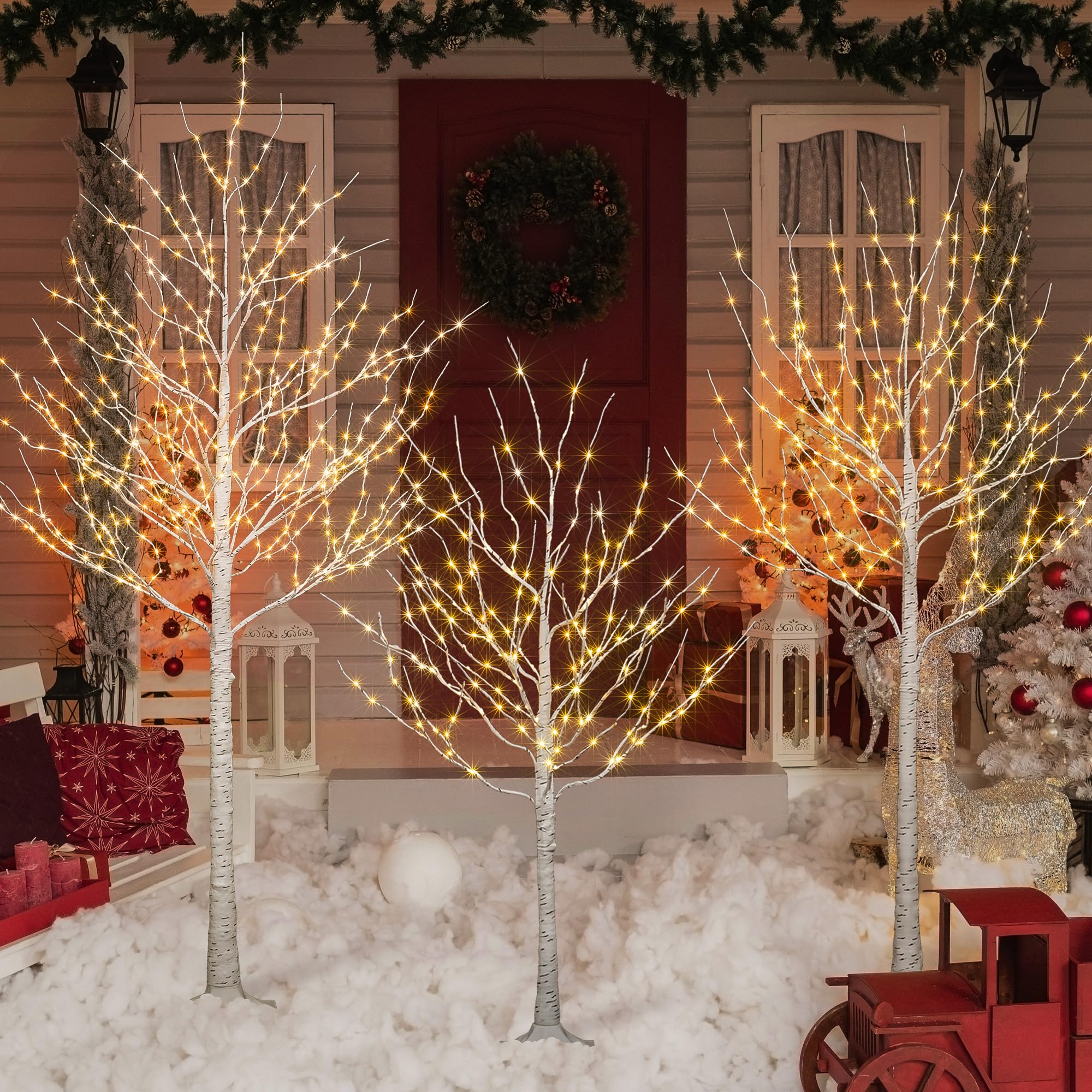 Lightshare 4FT/6FT/8FT LED Birch Twig Tree with Warm White Fairy Lights - 3 Pack Indoor Outdoor Christmas Holiday Decor for Home, Garden, Wedding & Party Decoration