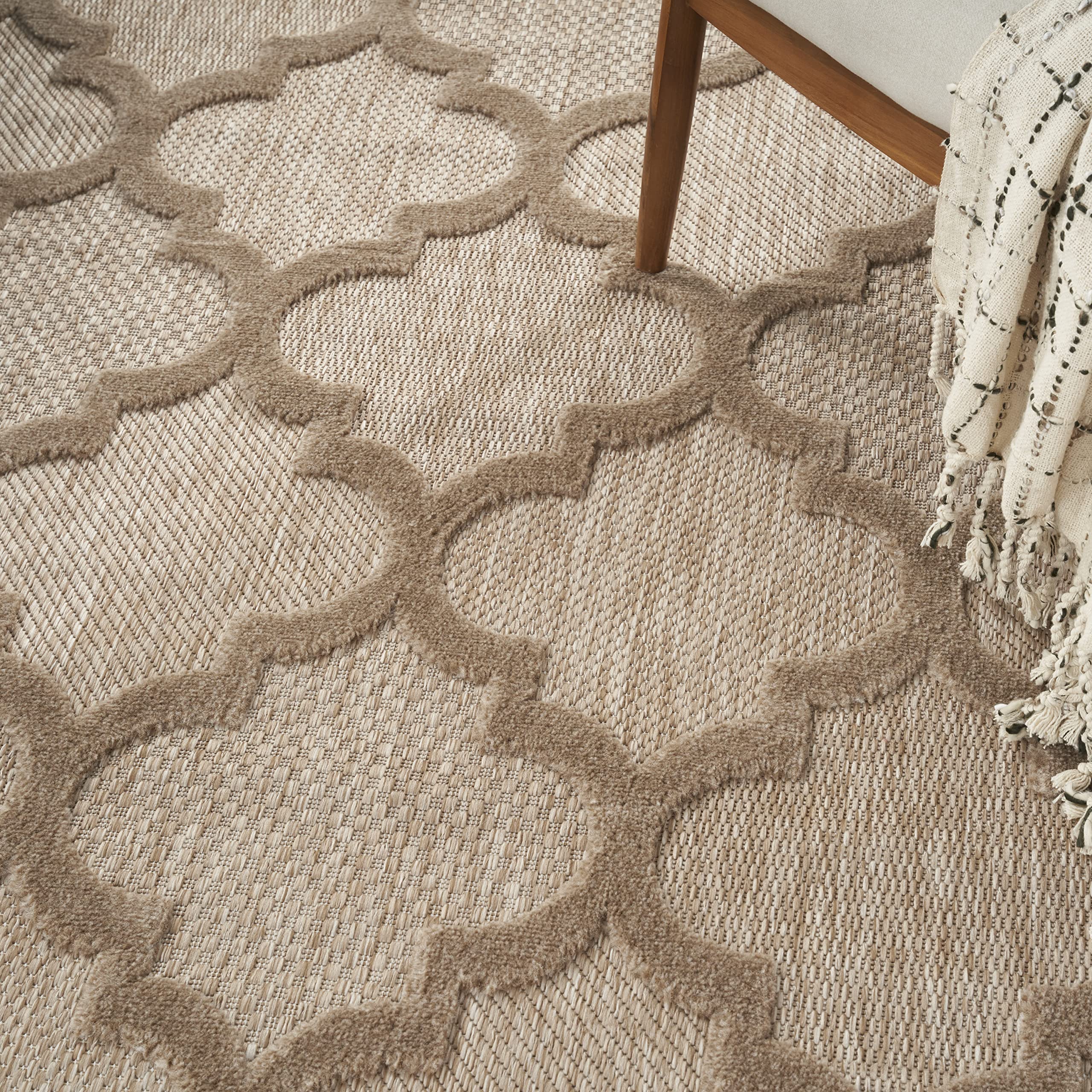 Nourison Easy Care Moroccan Trellis 7' x 10' Area Rug - Natural Beige, Non-Shedding & Easy Cleaning | Perfect for Bedroom, Living Room, Dining Room, Outdoor Deck & Patio Decor