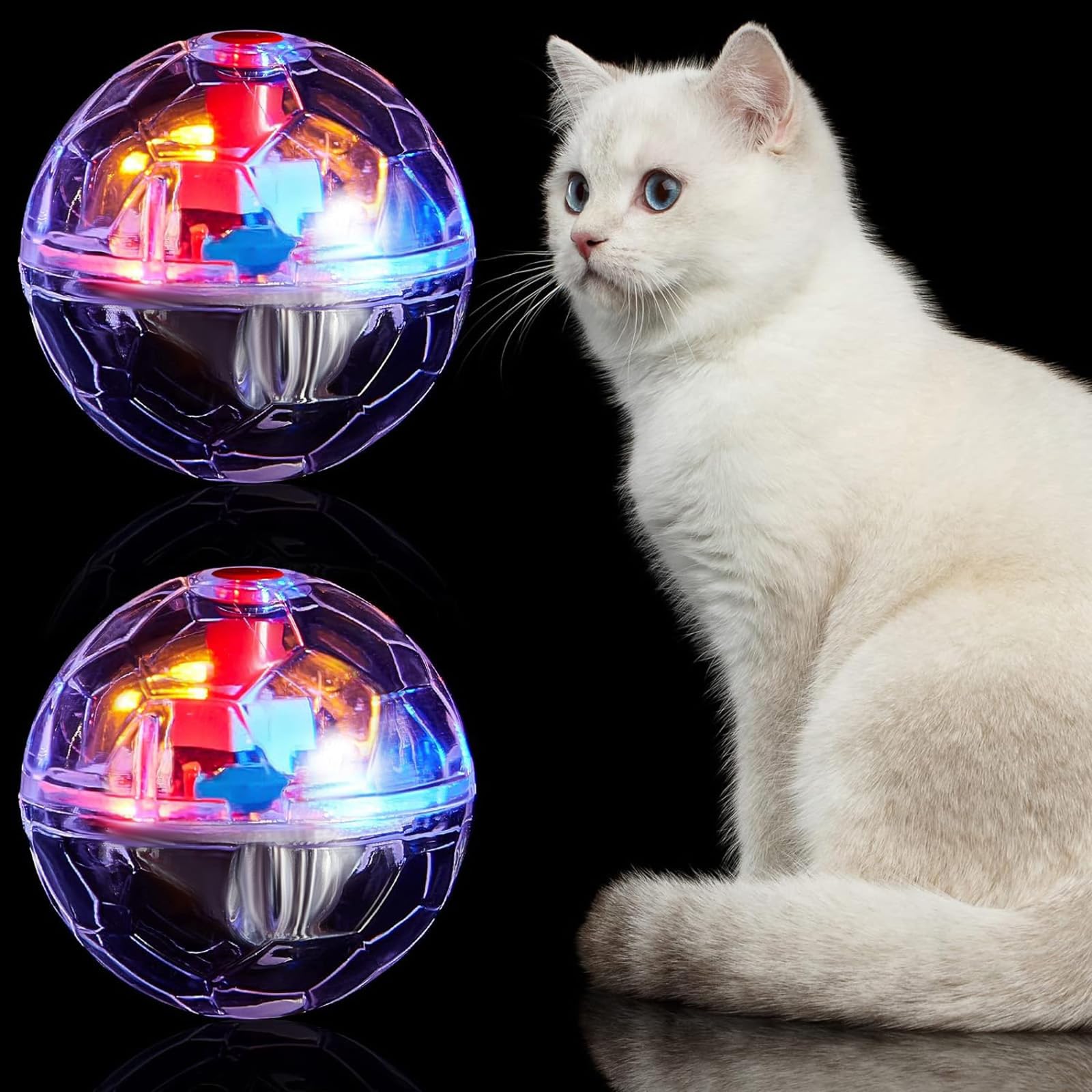2 Pack LED Ghost Hunting Cat Balls - Motion Activated Glowing Interactive Pet Toys for Cats & Dogs (Clear) - Perfect for Night Play & Halloween Fun