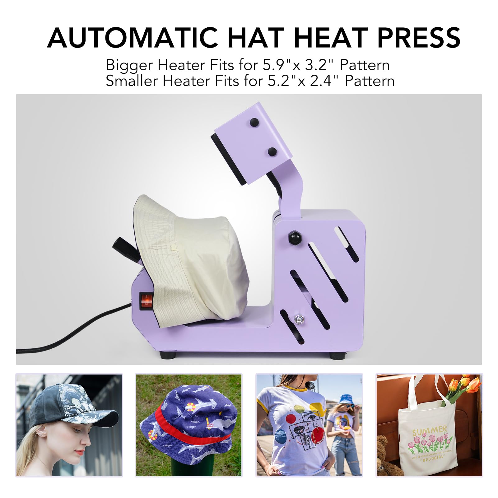 Giraffe Auto Hat Heat Press Machine for Caps, Hats, T-Shirts & Bags - Automatic Open/Release with Digital Control Panel - DIY Sublimation Printing for Custom Apparel & Promotional Products (Purple) - Perfect for Small Businesses, Crafters & Home Use