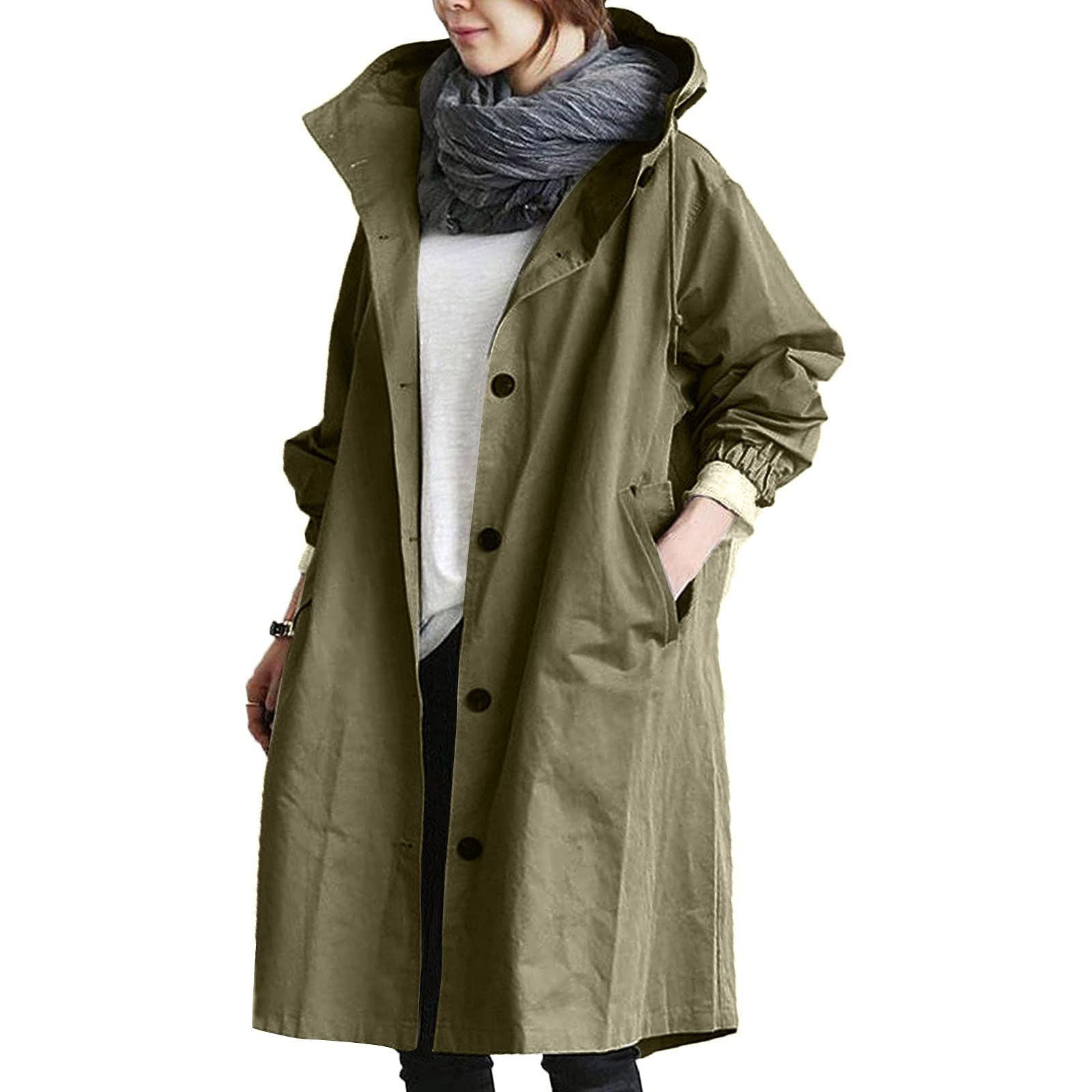 Women's Elegant Oversized Trench Coat - Waterproof Rain Jacket with Hood for Winter, Loose Fit Windbreaker for Comfortable Outwear | Perfect for Casual Wear, Office & Outdoor Activities