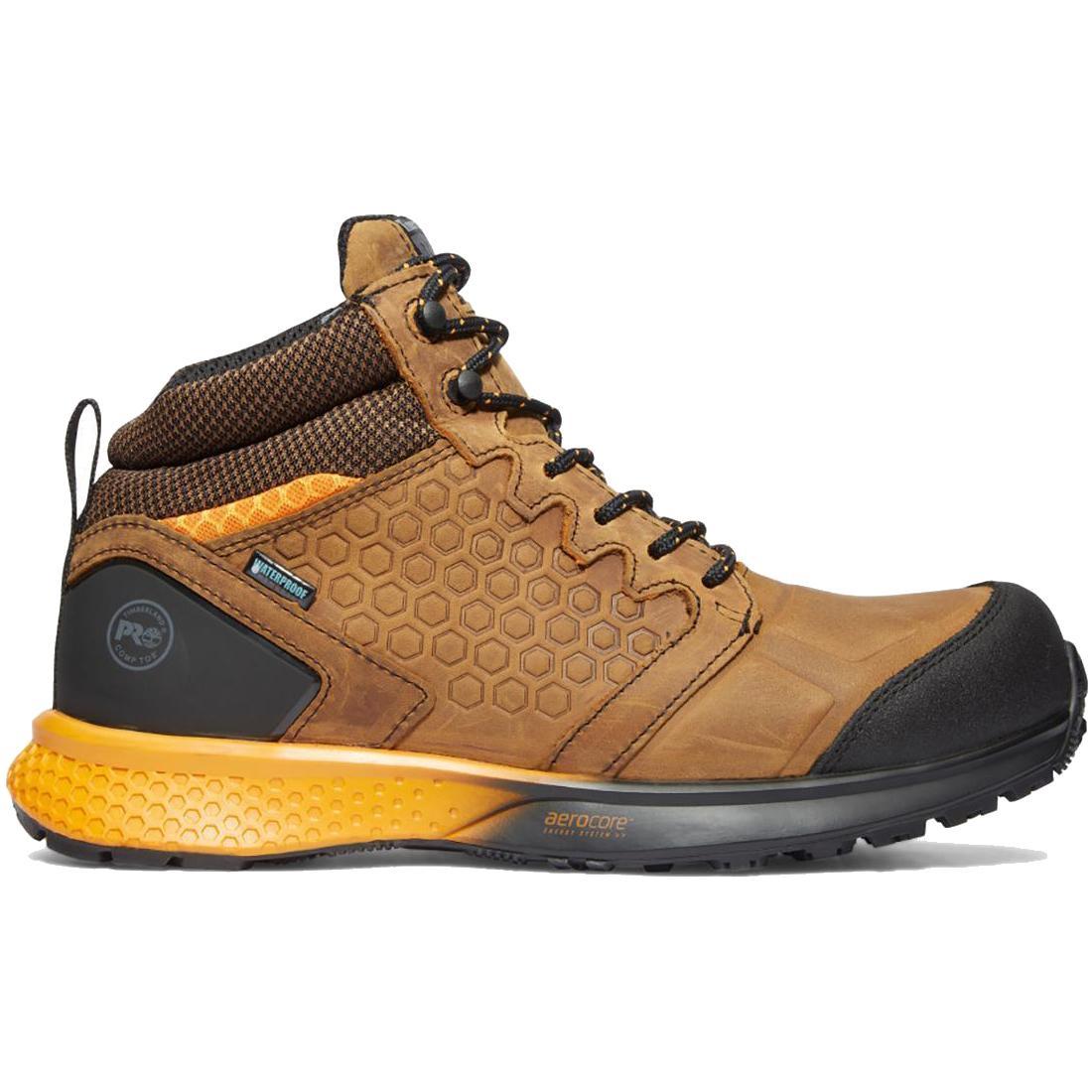 Reaxion Composite Toe Waterproof Work Boots for Men - Brown/Orange Safety Shoes for Construction, Hiking & Outdoor Work