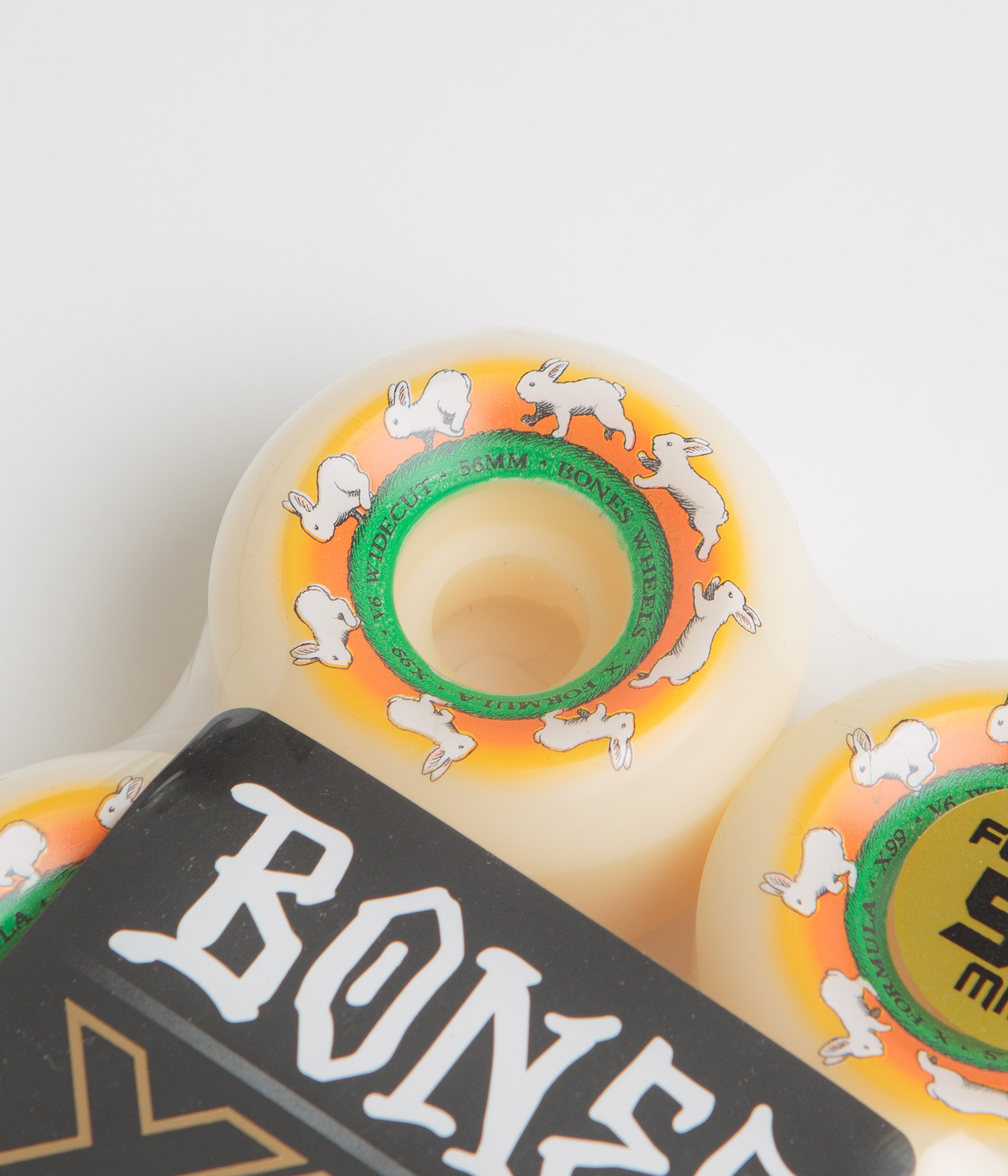 Bones X Formula Runny Bunny 99A V6 Widecut Skateboard Wheels - 56mm White - High Performance for Street & Park Skating