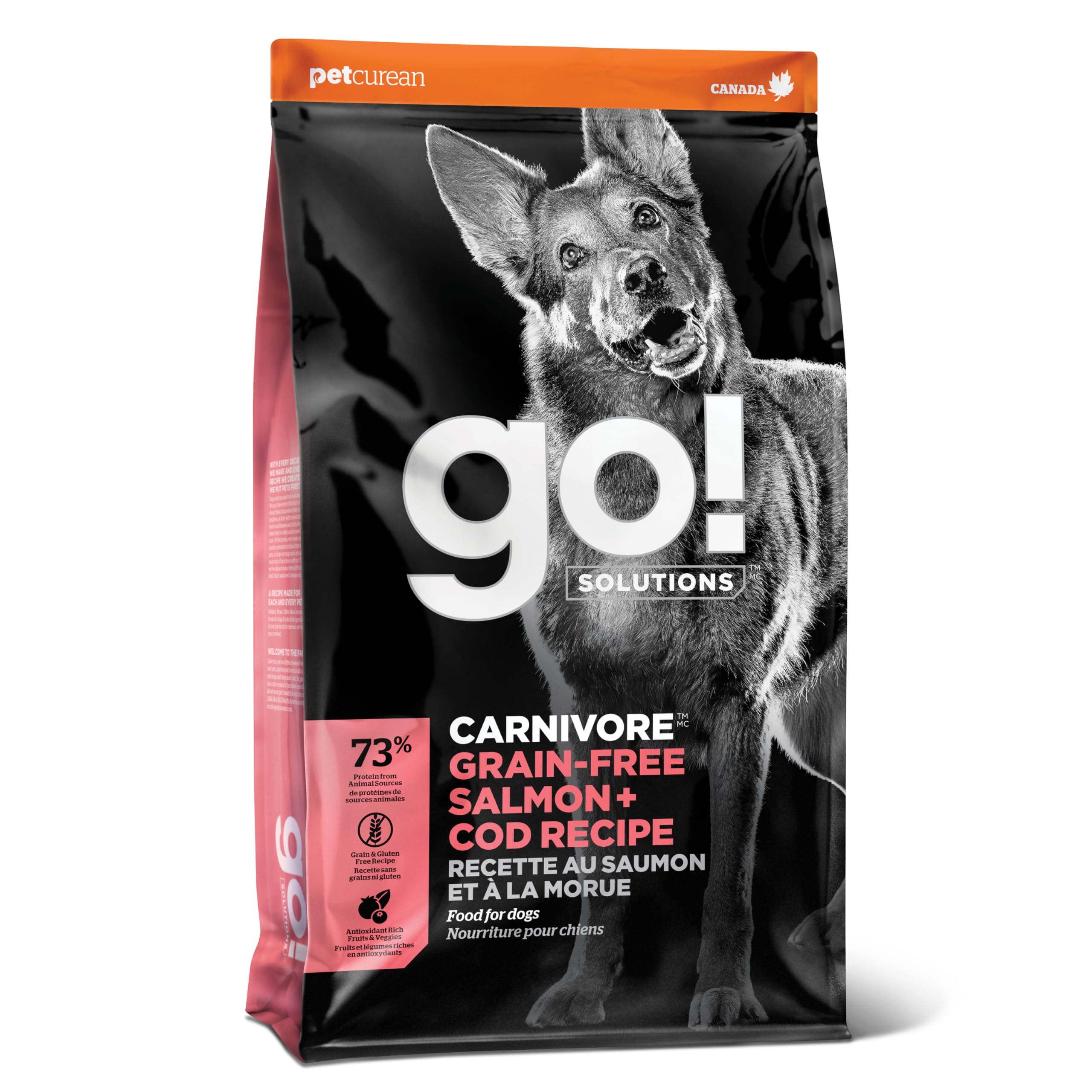 Go! Solutions Carnivore Grain-Free High Protein Dry Dog Food - Salmon & Cod Recipe, 12lb Bag for Adult Dogs - Perfect for Active Pets & Sensitive Stomachs