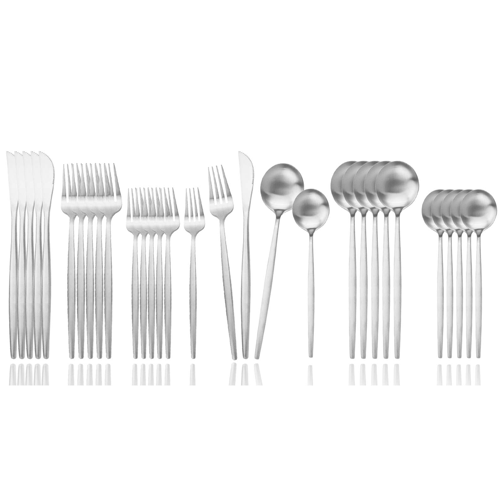 Premium 30-Piece Stainless Steel Flatware Set - Matte Silver Satin Finish Cutlery for 6 People | Spoons, Forks & Knives | Dishwasher Safe Kitchen Utensils | Perfect for Dinner Parties, Restaurants & Everyday Dining