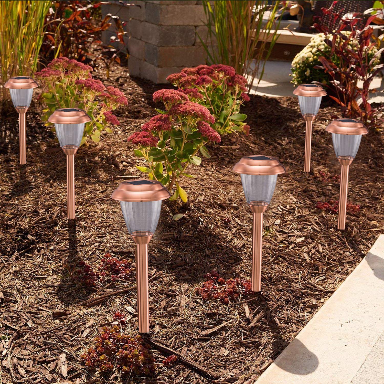 8 Pack Solar Pathway Lights Outdoor - Waterproof Copper Garden Walkway Lights with Solar Power for Yard, Lawn, Patio & Landscape | Perfect for Garden Decor, Driveway Lighting & Backyard Illumination