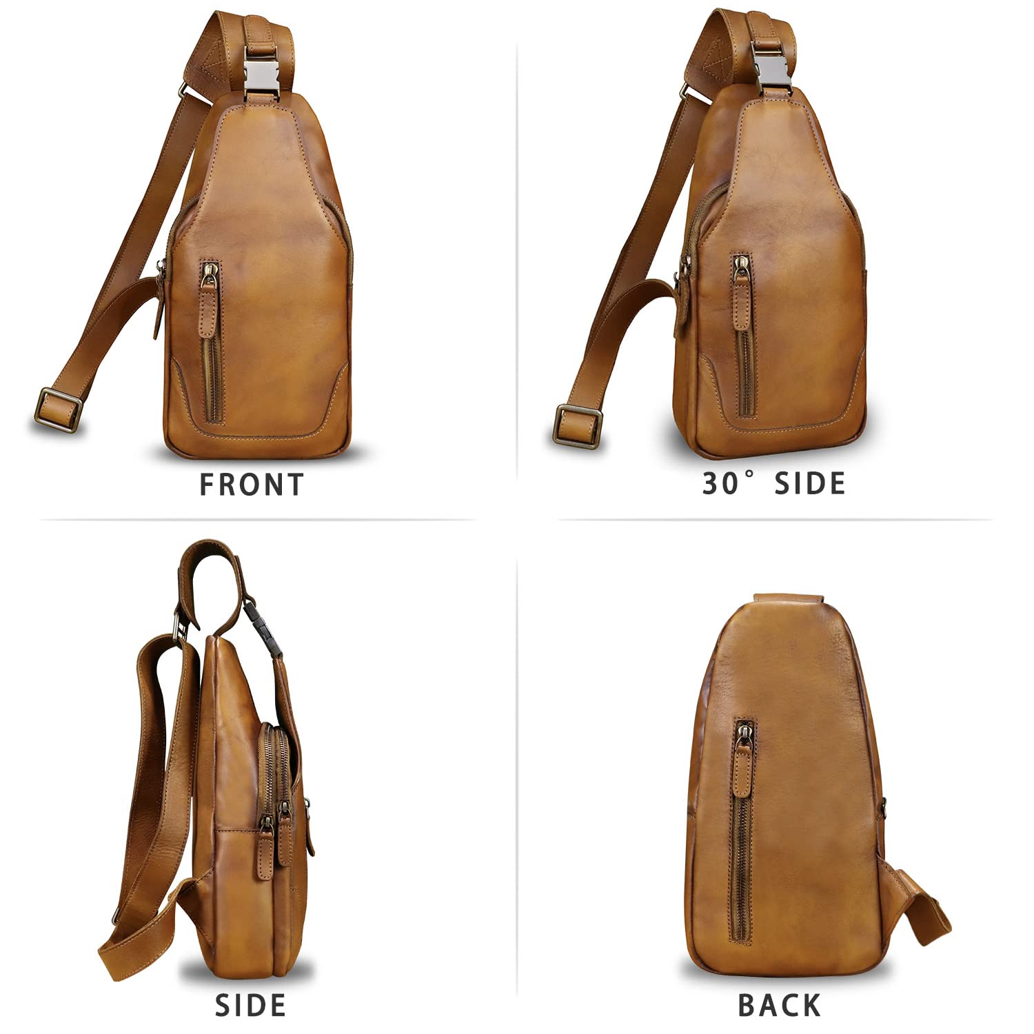 LRTO Genuine Leather Sling Bag for Men & Women - Real Leather Crossbody Backpack Shoulder Purse - Perfect for Travel, Work & Daily Commute
