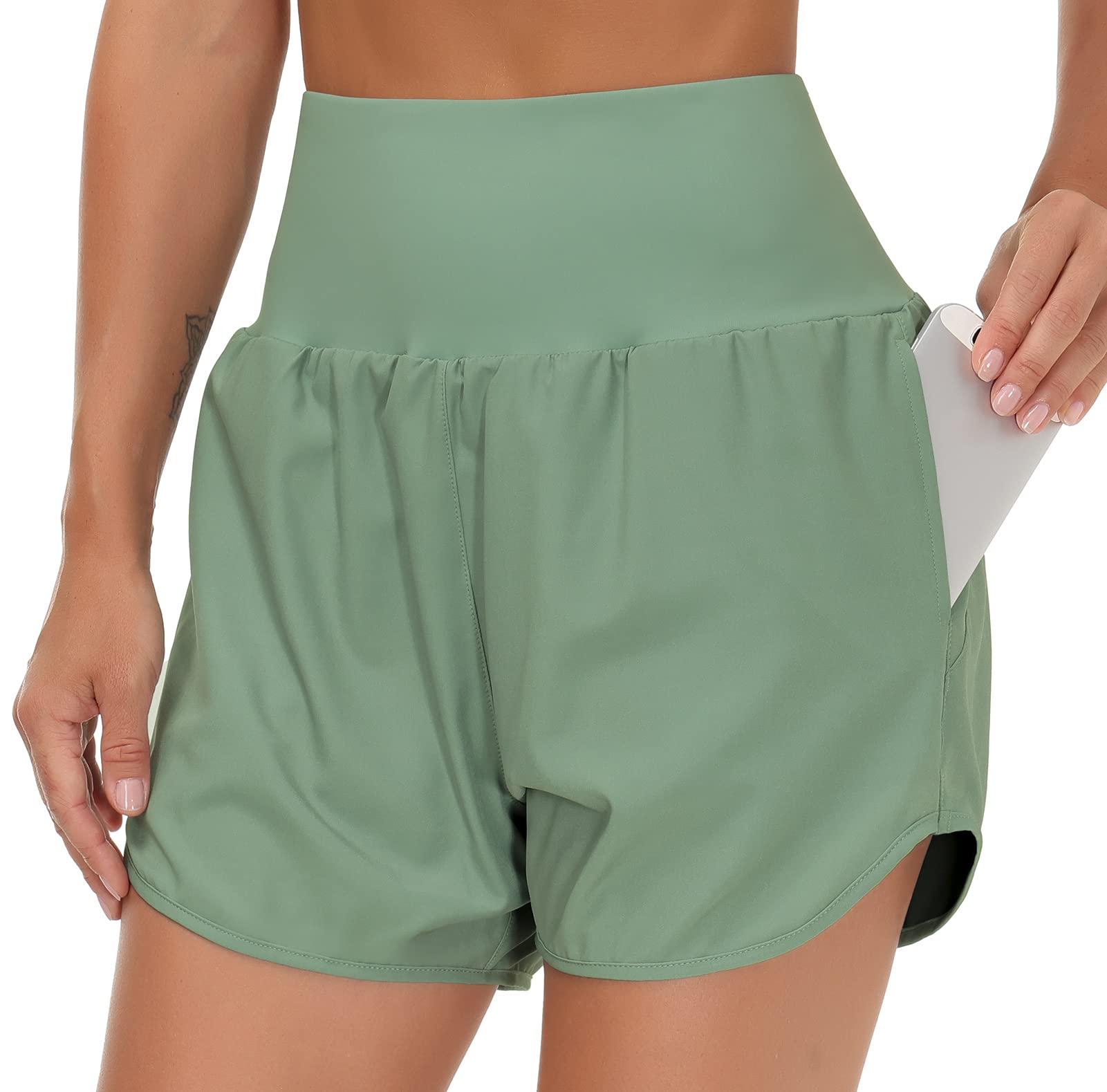 THE GYM PEOPLE Women's High Waist Running Shorts with Liner - Athletic Workout Shorts for Hiking, Yoga & Gym - Moisture Wicking & Zip Pockets for Convenience - Perfect for Outdoor Activities & Fitness Training