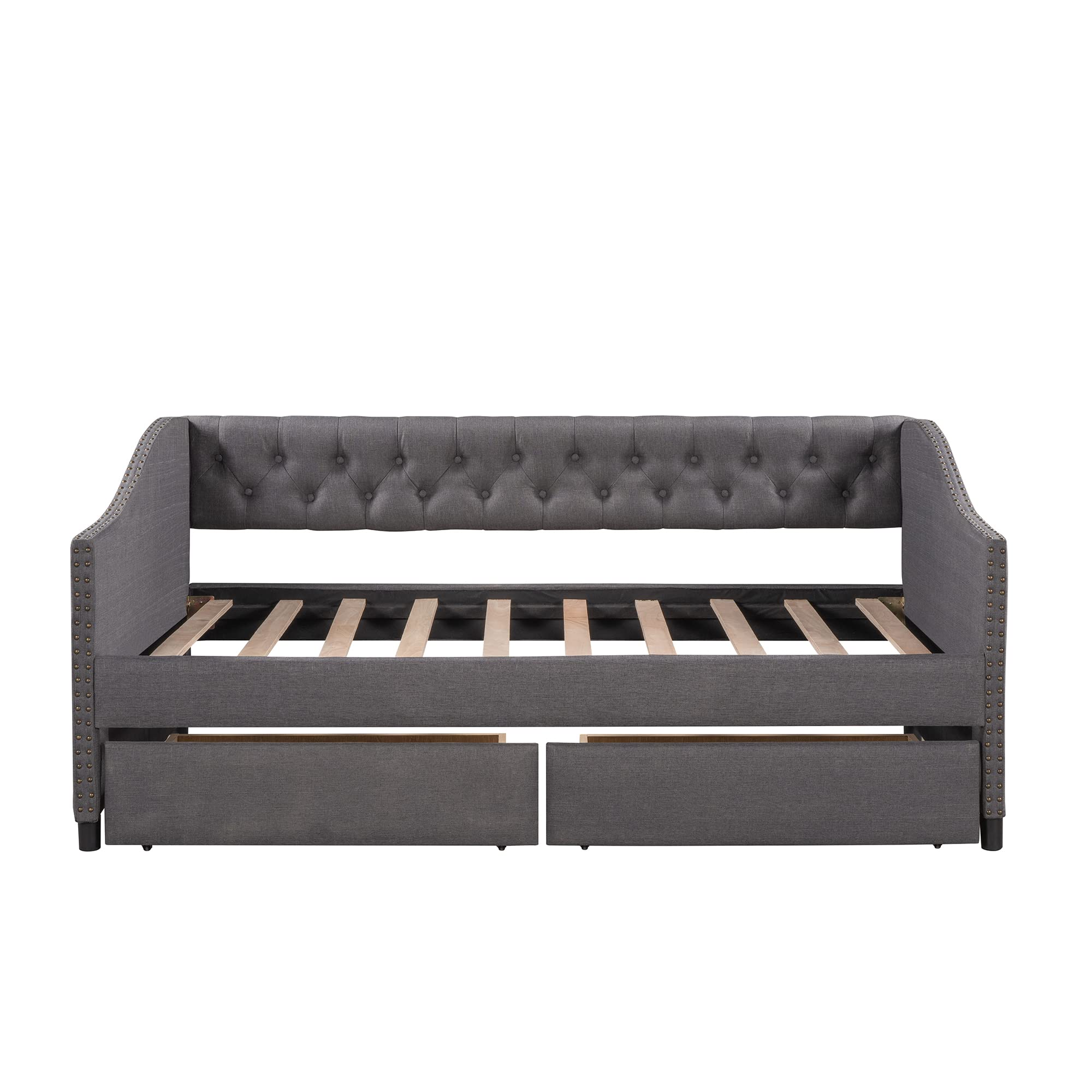 Harper & Bright Designs Twin Daybed with Storage Drawers - Upholstered Sofa Bed with Wood Slat Support & Armrests, No Box Spring Needed - Perfect for Guest Room, Kids Room or Small Space (Twin Size, Gray)