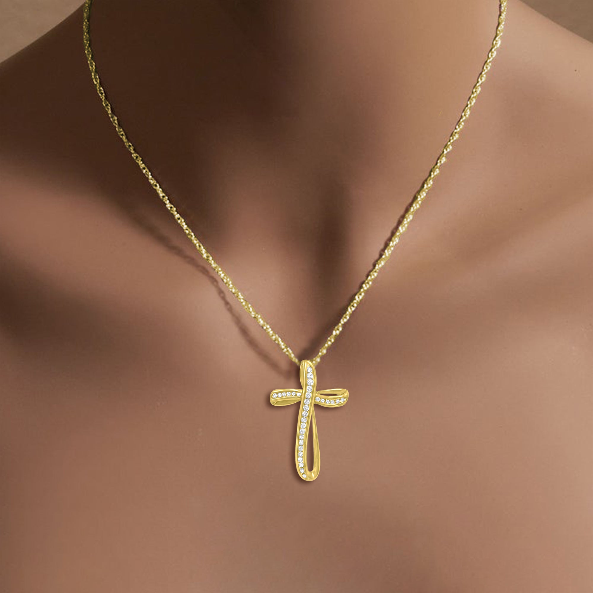 14K Yellow Gold Channel Set Diamond Cross Necklace - 0.75cttw Elegant Religious Jewelry for Women, Perfect for Baptism, First Communion & Everyday Wear