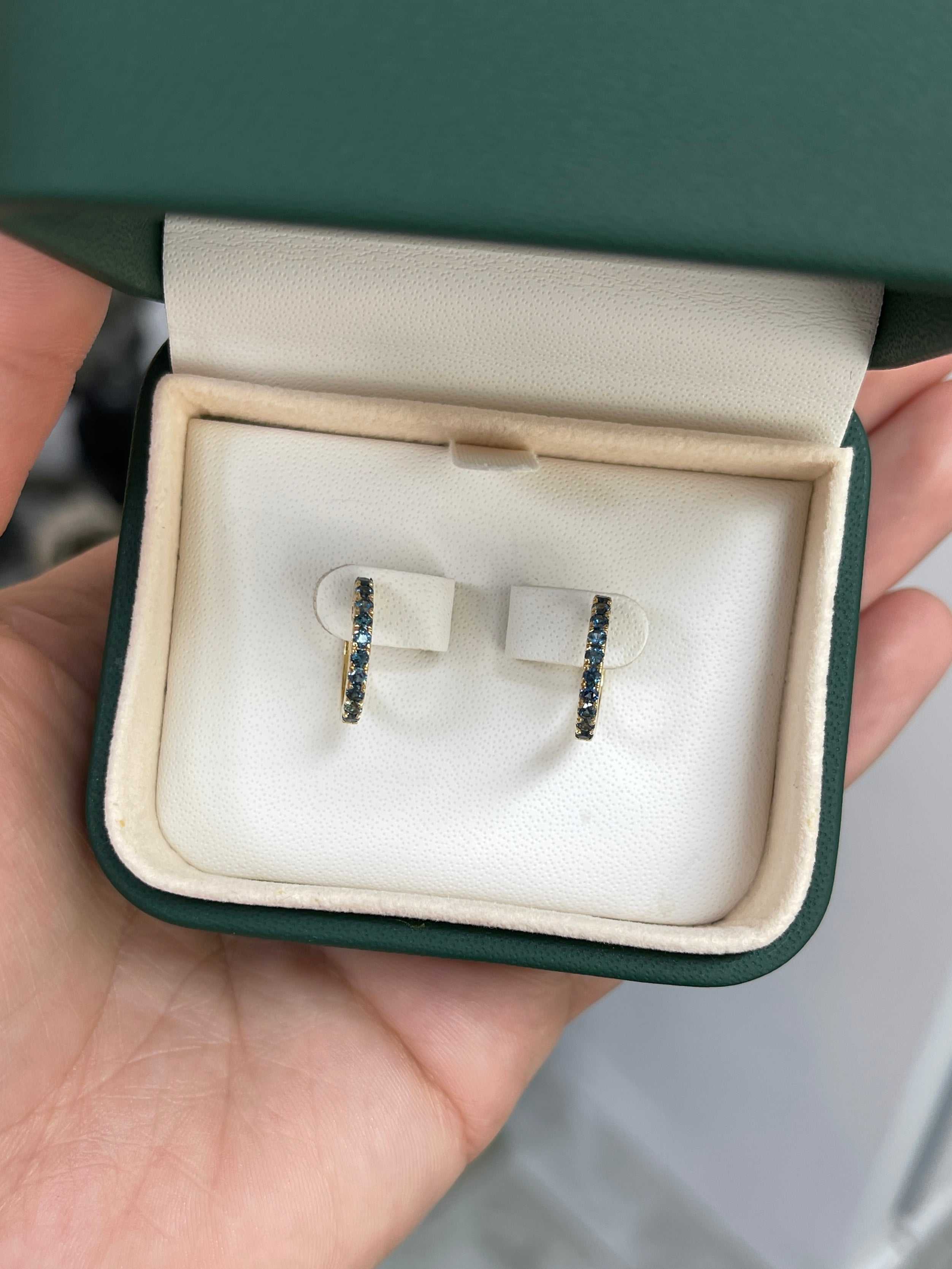 0.61tcw Sapphire Huggie Earrings 14K Yellow Gold - Elegant Dainty Hoop Earrings for Women, Perfect for Everyday Wear, Date Night & Special Occasions