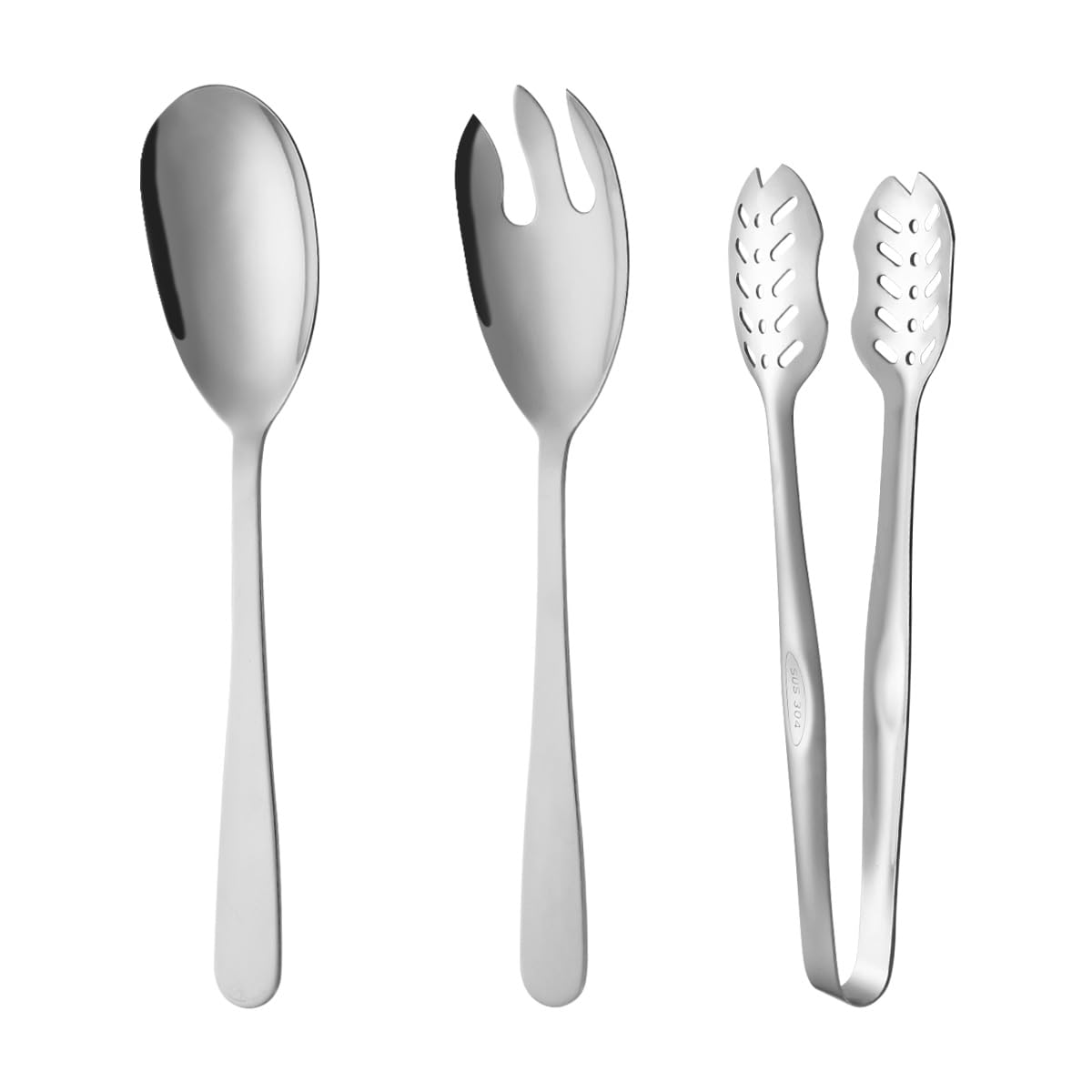 Stainless Steel Salad Serving Spoon and Fork Set - Heavy Duty Smooth Finish Metal Serving Utensils for Home Kitchen, Party, Buffet - Perfect for Salads, Pasta, Fruit & Appetizers (Silver)