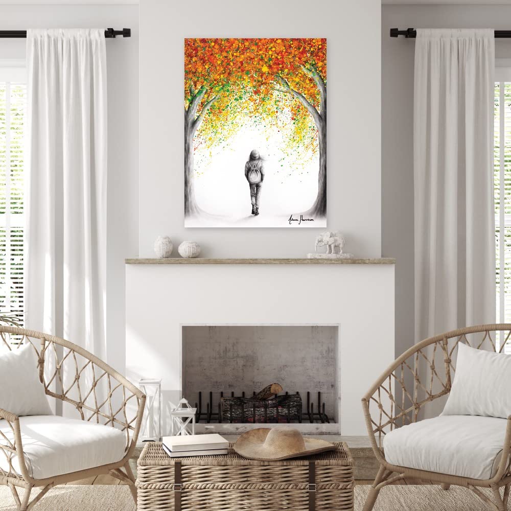 Beneath The Autumn Trees Fine Art Canvas Wall Decor - Hand Painted by Artist Ashvin Harrison - 32x43 Inches - Ready to Hang - Perfect for Living Room, Bedroom, Office & More - Autumn Landscape Painting for Home & Office Decor