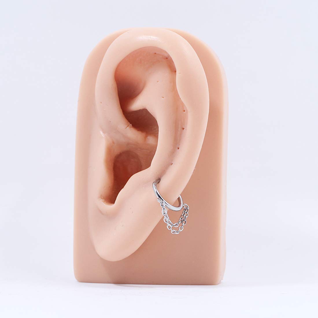 Surgical Steel Cartilage Earring Hoop - 8mm Helix Hoop with Double Chain - 16g Silver Ear Lobe Piercing Jewelry for Women & Men - Perfect for Helix, Tragus & Lobe Piercings - Trendy & Hypoallergenic