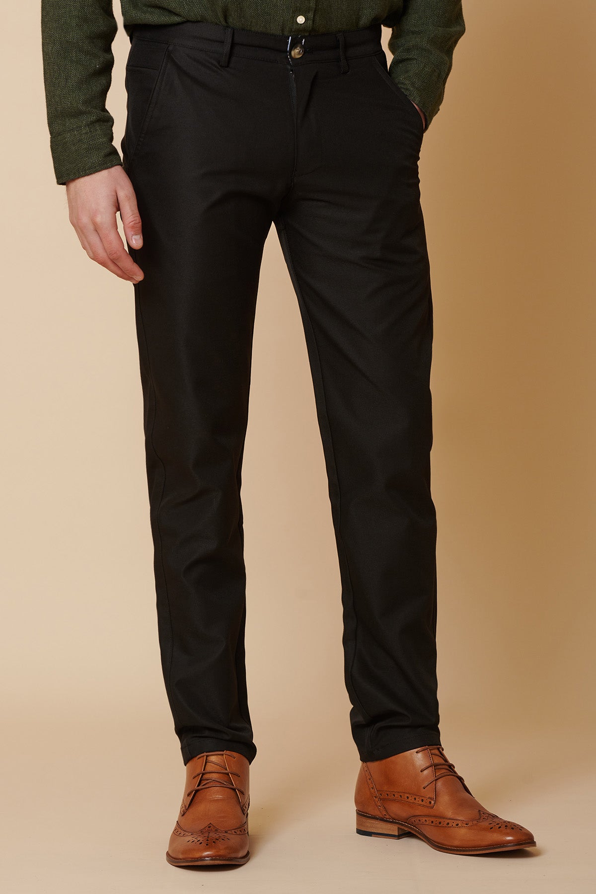 ENZO Men's Slim Fit Black Chinos - Classic Stretch Dress Pants for Business Casual & Office Wear