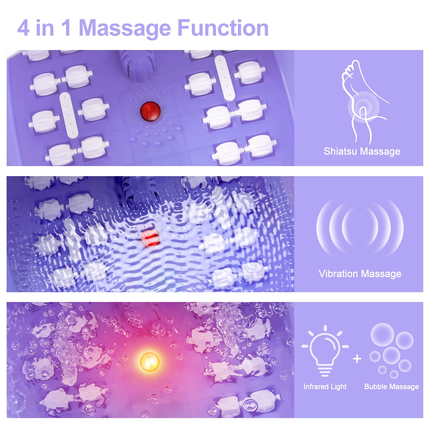 Relaxing Foot Spa Bath Massager with Heat, Bubbles & Vibration - 16 OZ Lavender Epsom Salt Included - Red Light Therapy & 22 Rollers for Deep Massage - Adjustable Temperature (Purple) - Perfect for Home Spa, Stress Relief & Foot Pain Relief After Work