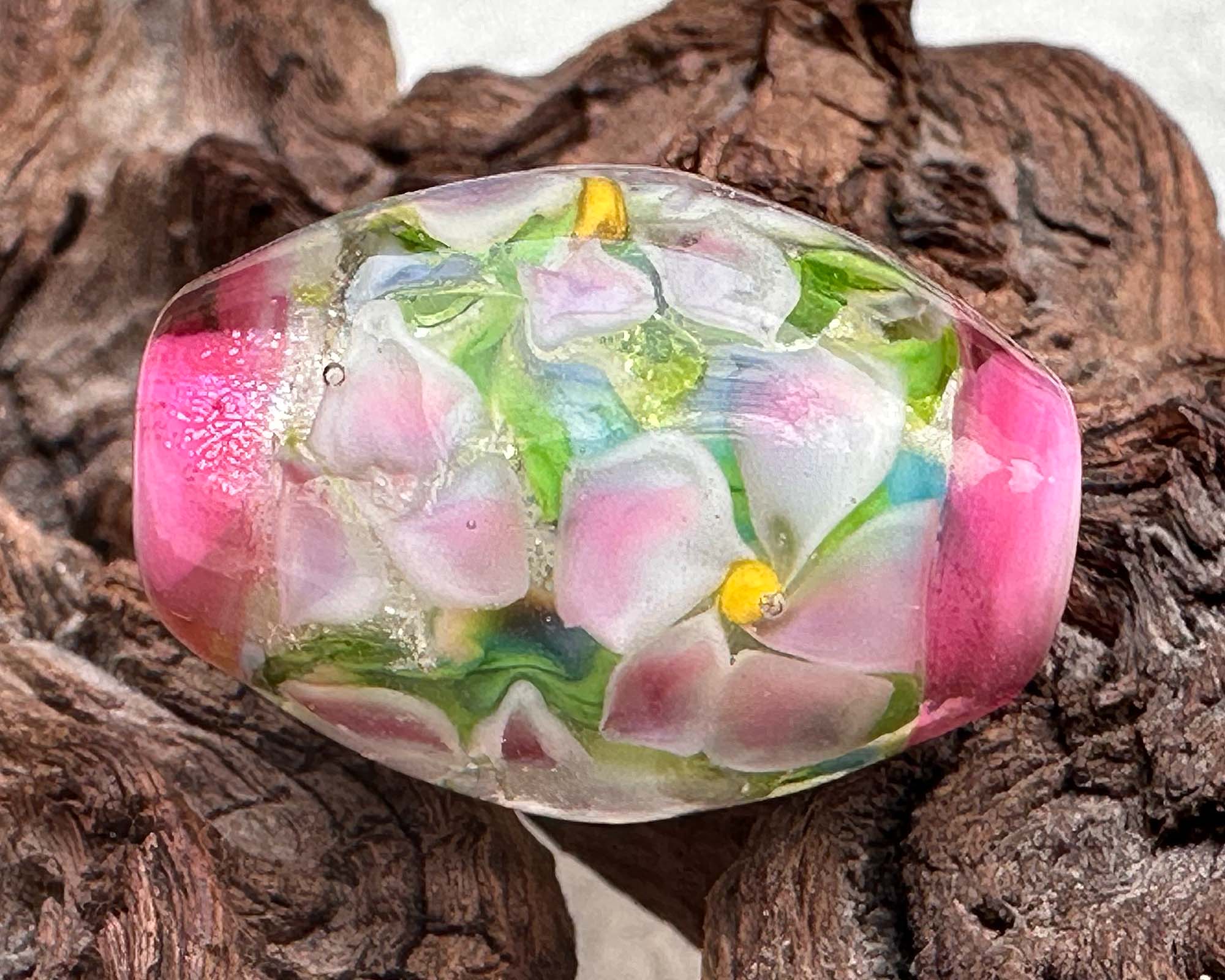 Pink Dichroic Floral Lampwork Focal Bead SRA - Handmade Glass Bead for Jewelry Making, DIY Crafts, Necklace Pendants & Bracelet Charms - Perfect for Beaders, Artists and Craft Enthusiasts