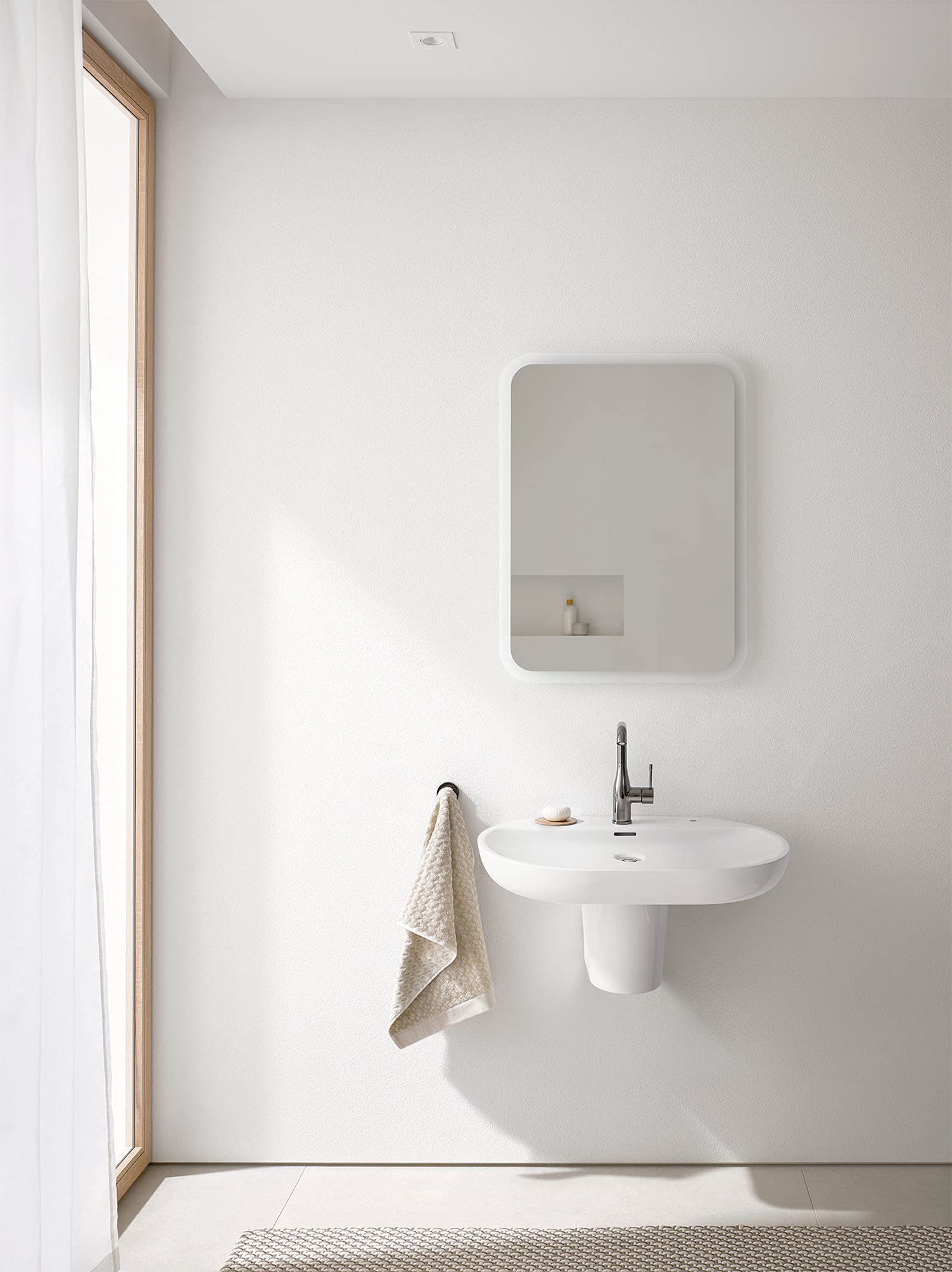 GROHE 39669000 Essence Bathroom Sink Faucet - Alpine White Finish - Single Handle Waterfall Spout for Modern Bathroom & Powder Room Renovation