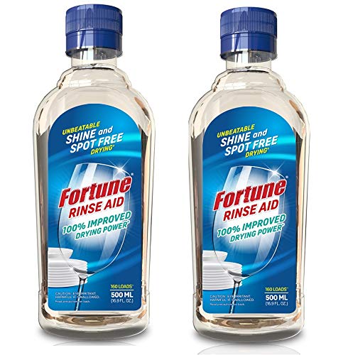 Fortune Dishwasher Rinse Aid 500ml (2-Pack) & Dishwasher Salt 1kg - Universal Fit for All Dishwasher Brands - Prevents Spots & Residue for Sparkling Clean Dishes