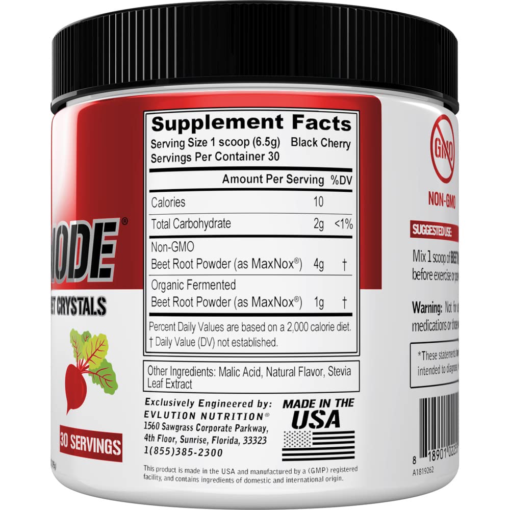 EVLution Nutrition BeetMode Pre-Workout Powder - Black Cherry Flavor (195g) | Natural Energy & Endurance Booster for Athletes & Fitness Enthusiasts