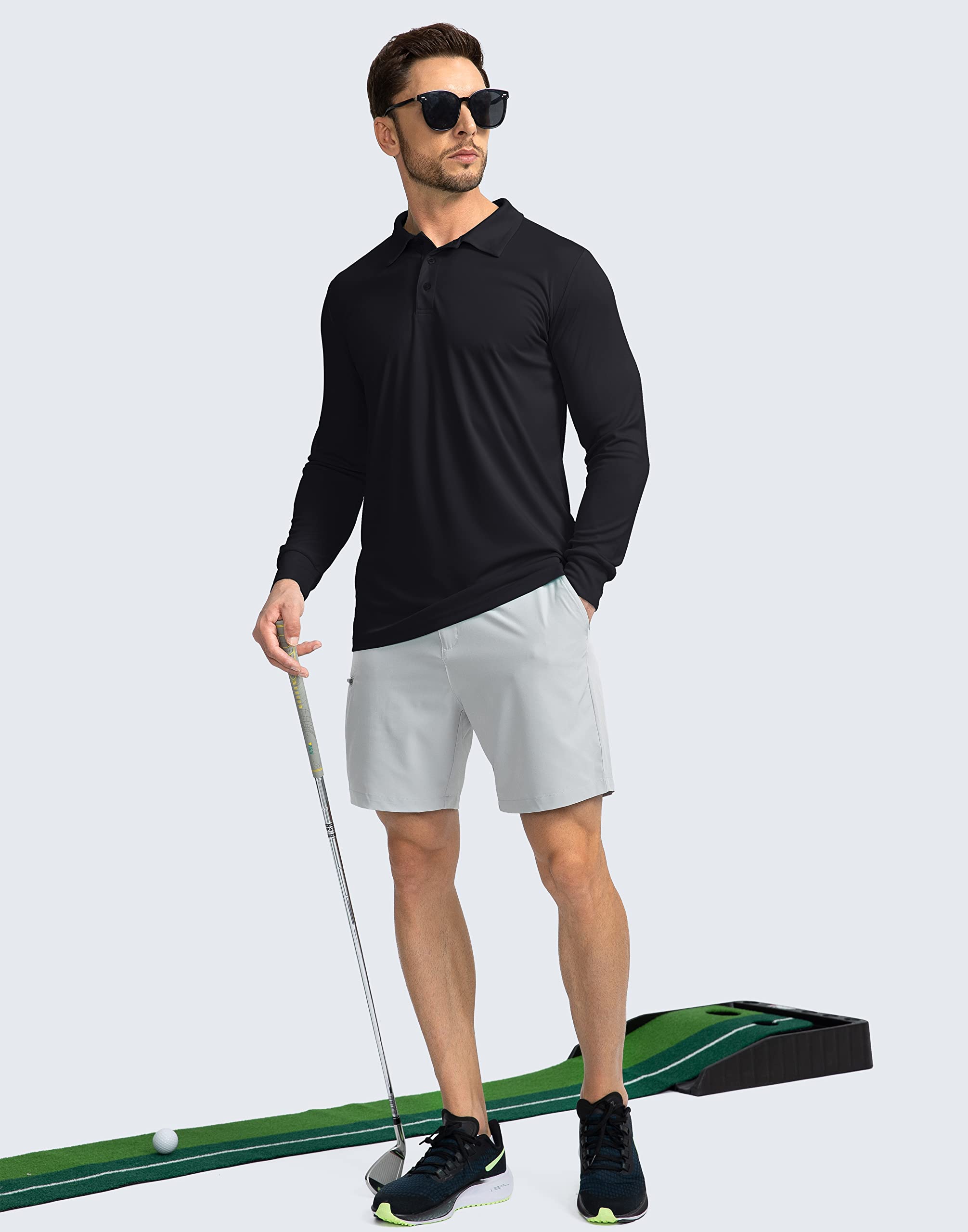 Men's Long Sleeve Polo Shirt - UPF 50+ Sun Protection Golf & Casual Shirt, Lightweight Breathable Fabric for Golf, Work, Fishing & Outdoor Activities
