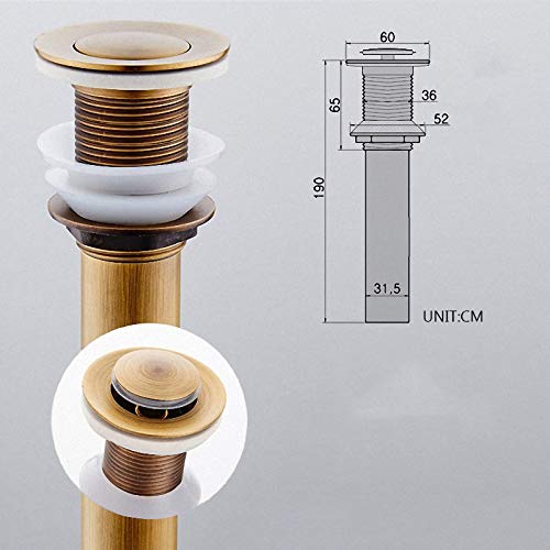 Antique Brass Bathroom Vessel Sink Pop-Up Drain Strainer - 66mm Flip Top Stopper for Lavatory Basin, Clog Prevention - Perfect for Modern Vanities & Luxury Bathroom Renovations