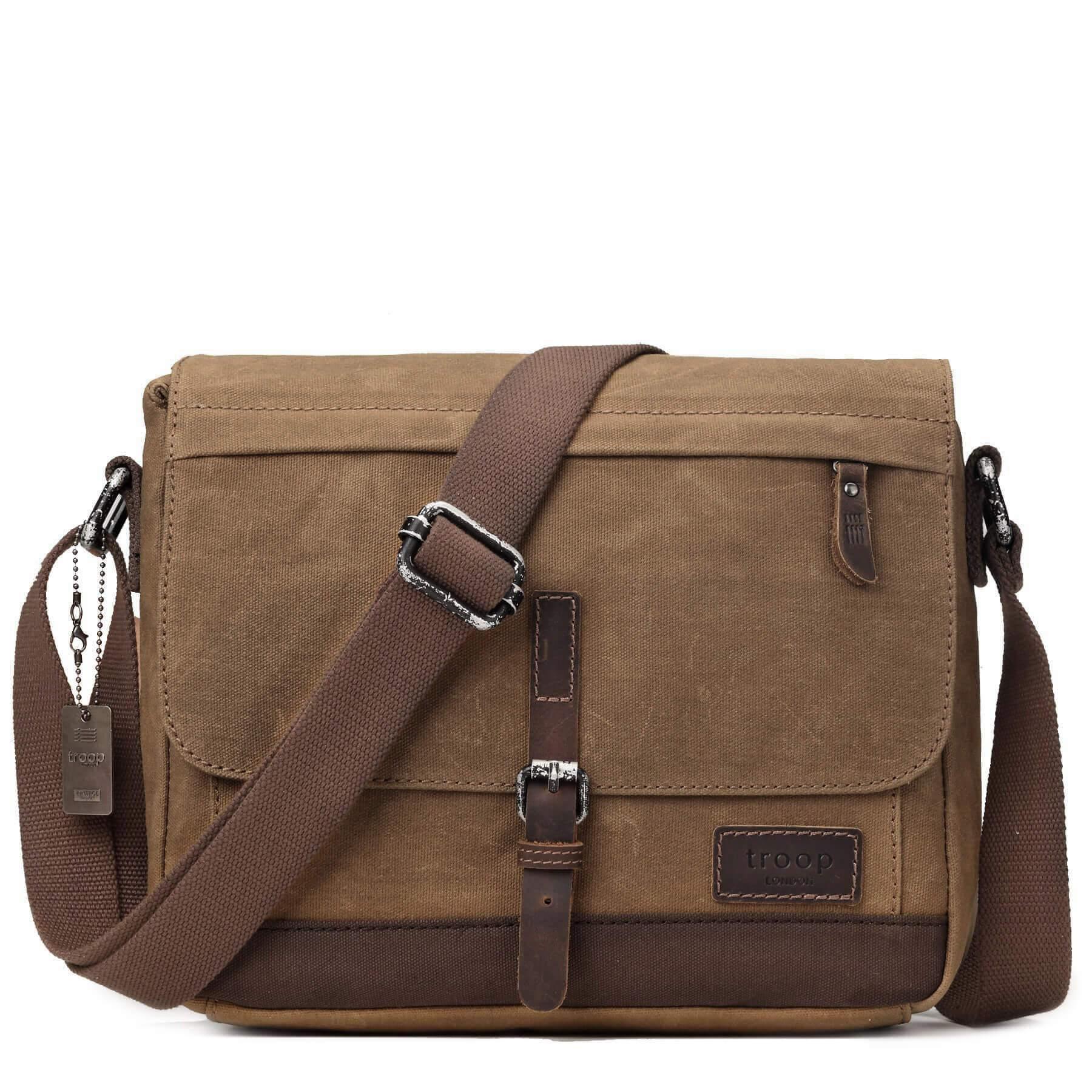 TRP0443 Troop London Heritage Canvas Leather Messenger Bag - Stylish Laptop & Tablet Friendly Travel Bag for Work, School & Daily Commute