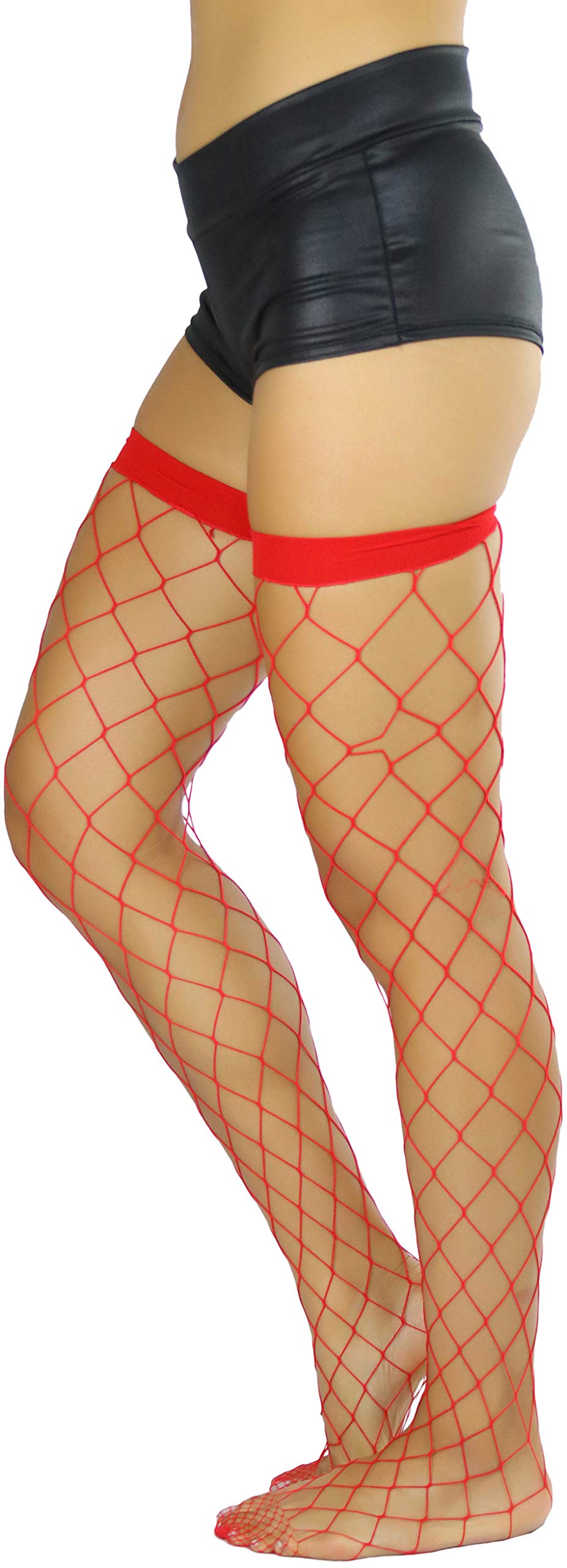ToBeInStyle Women's Fishnet Thigh High Stockings - Sexy Sheer Bright & Vibrant Tights for Cosplay, Halloween, Party & Night Out
