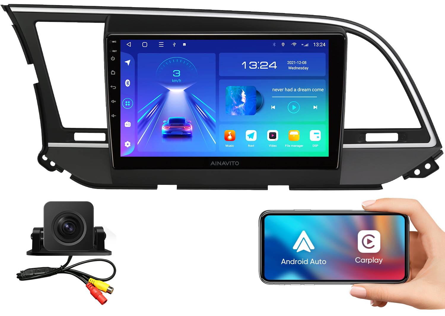 2016-2018 Hyundai Elantra Car Stereo with Wireless CarPlay & Android Auto - Plug & Play, Steering Wheel Control, 5G WiFi, Bluetooth 5.0, GPS Navigation - Perfect for Commuting & Road Trips