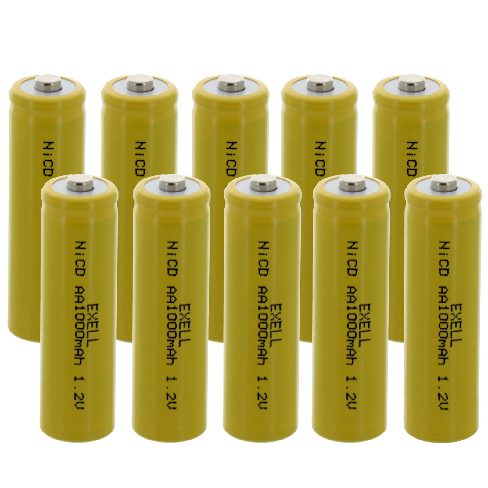 (10-Pack) Exell Nickel-Cadmium Rechargeable AA Batteries 1.2V 1000mAh - Button Top for Solar Lights, Outdoor & Garden Lighting - Long Lasting Power for Path Lights, Landscape Lighting & Decorative Solar Lamps
