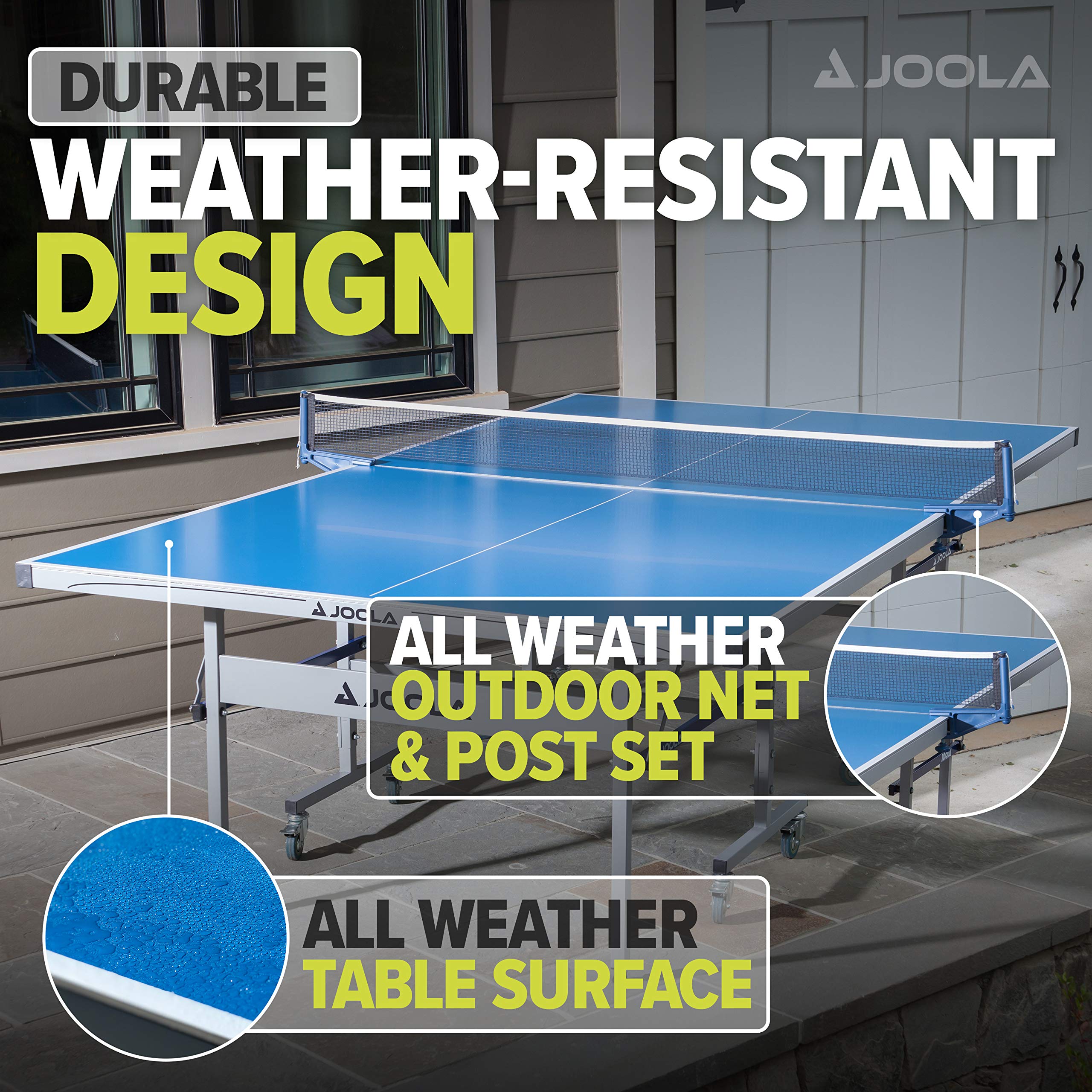 **JOOLA NOVA Outdoor Ping Pong Table with Waterproof Table Tennis Net Set - Quick Assembly, All-Weather Aluminum Composite Surface - Tournament Quality for Indoor & Outdoor Use - Perfect for Backyard, Garage, or Club Play**