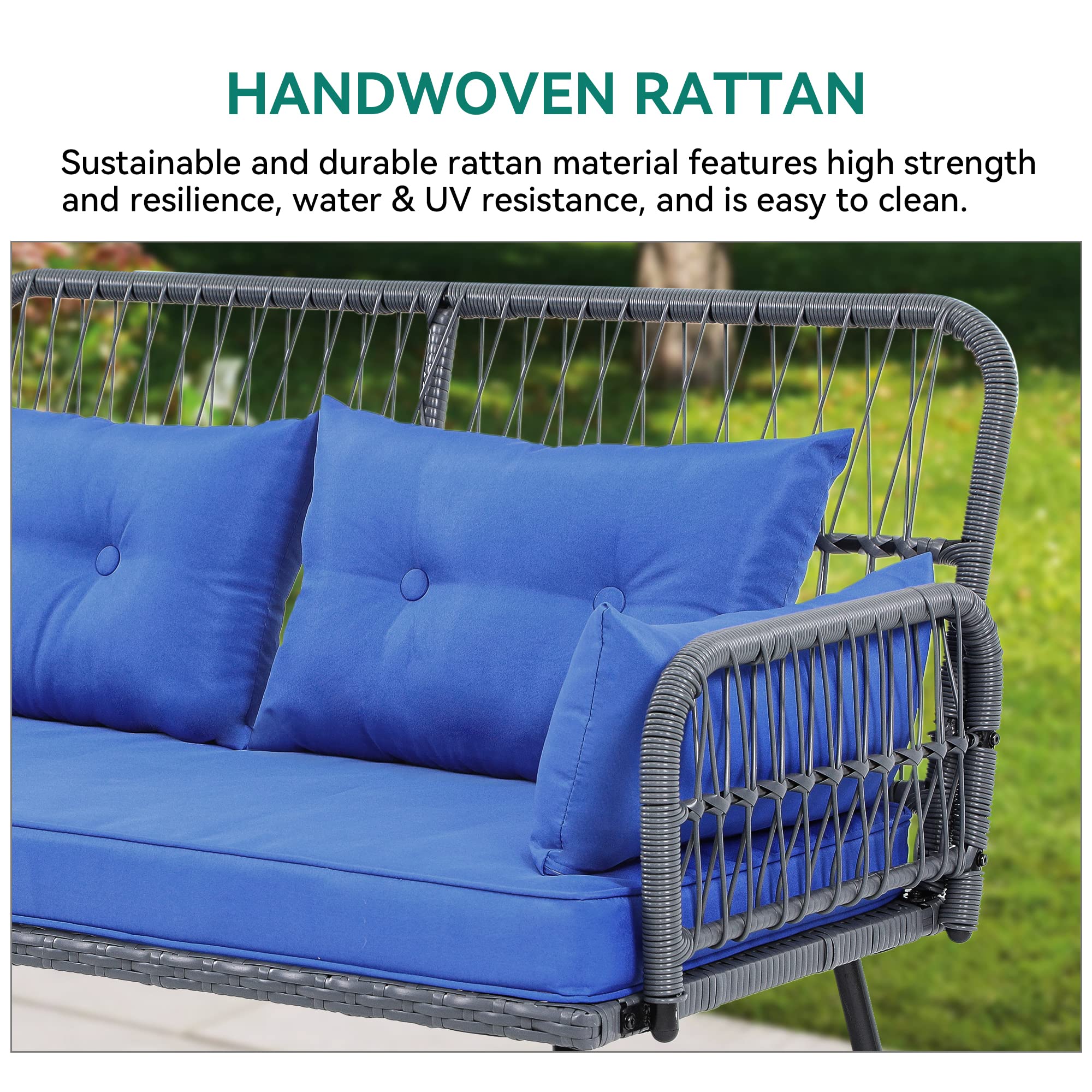 **YITAHOME Outdoor Patio Furniture Set - L-Shaped Sectional Sofa with Thick Cushions & Detachable Lounger, Side Table (Gray & Navy Blue) - Perfect for Backyard, Porch, Garden & Poolside Relaxation**
