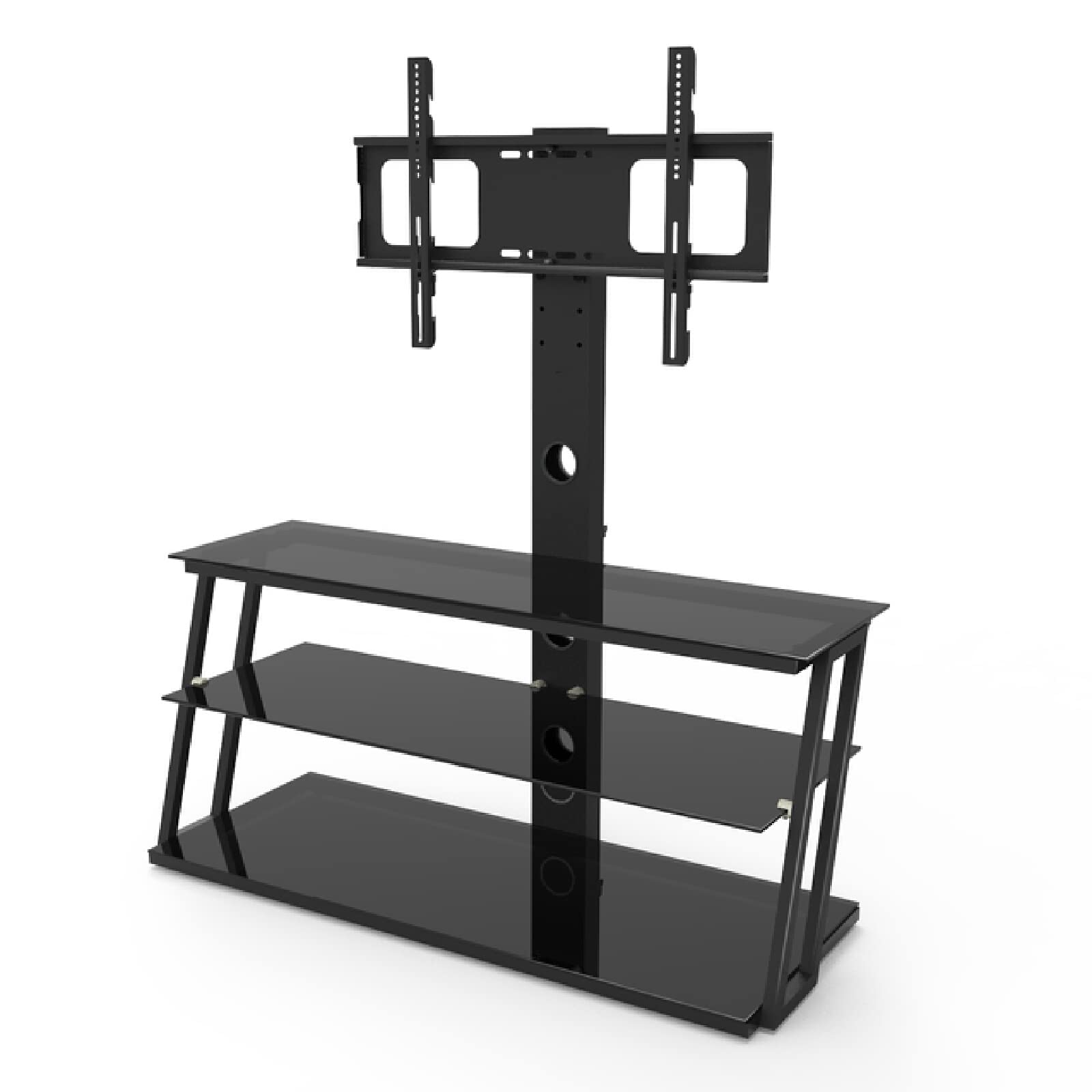 Universal Swivel TV Stand - Adjustable Angle & Height, Tempered Glass Base with 3-Tier Storage Shelf for 32-65 Inch LCD/LED TVs (Up to 88lbs) - Perfect for Living Room, Bedroom, or Home Theater Setup