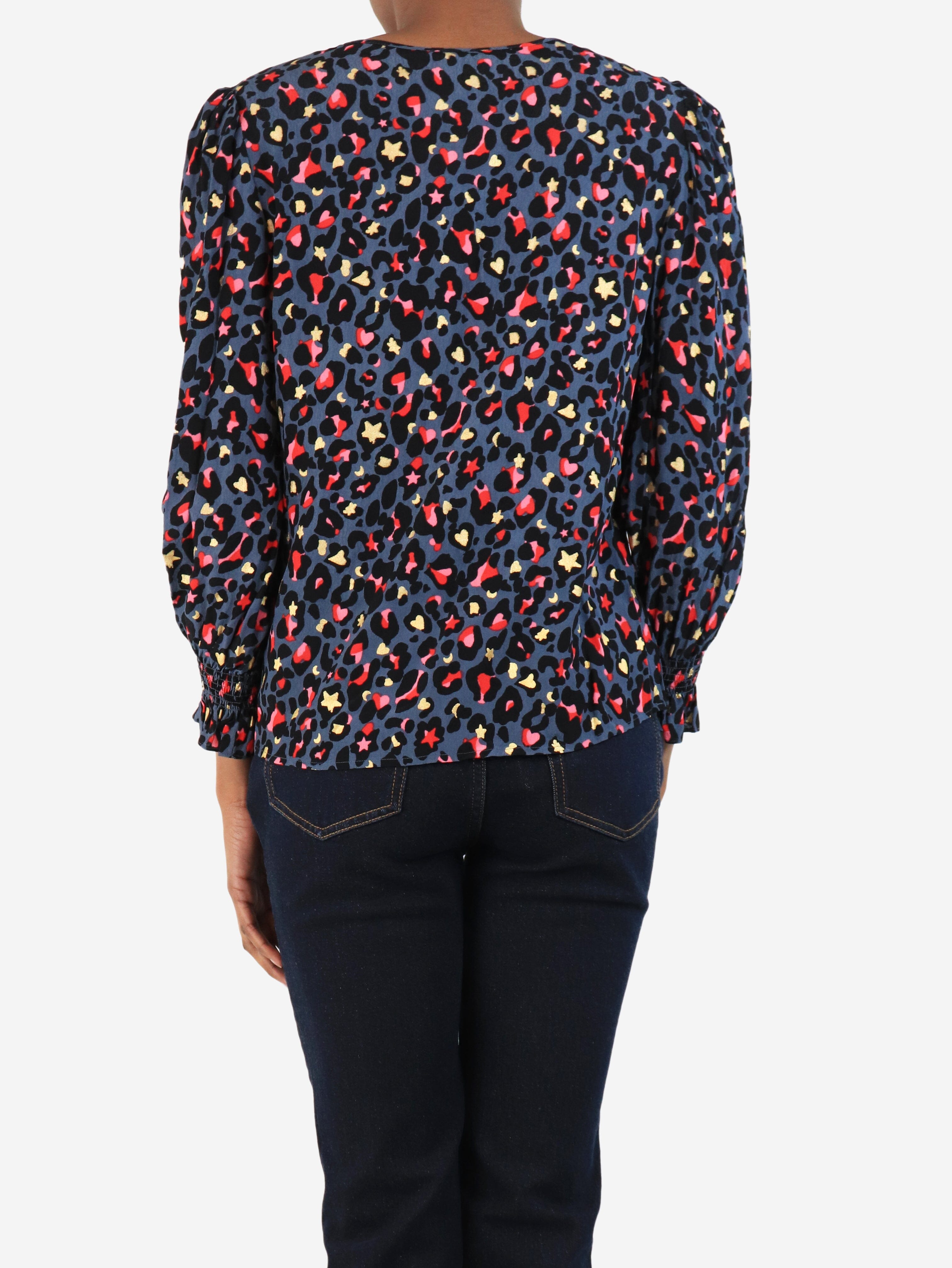 Stylish Blue Leopard Print Blouse - UK Size 6 | Trendy Women's Top for Casual Outings, Parties & Office Wear