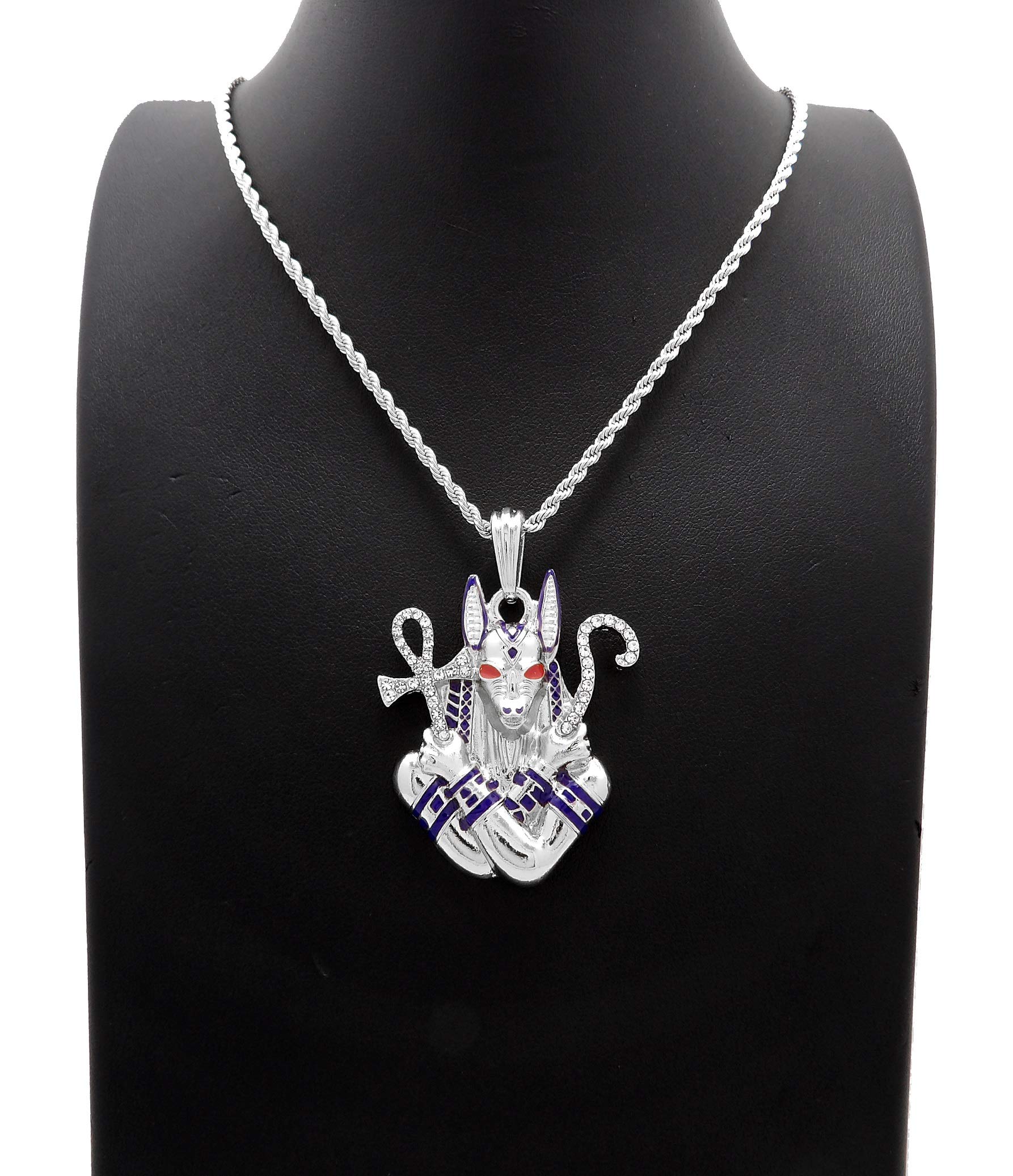 18K White Gold Iced Egyptian Anubis Pendant with 18