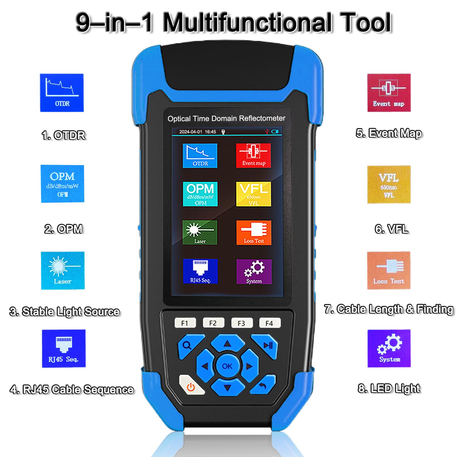 OTDR Optical Fiber Tester Mini-Pro SM 1310/1550nm with Event Map - Multi-Function Tester for OPM, OLS, RJ45 & VFL - 10m-60km Test Range, 24dB/22dB Dynamic Range - FC/UPC, FC/APC, SC Connectors - Perfect for Fiber Optic Network Installation & Maintenance