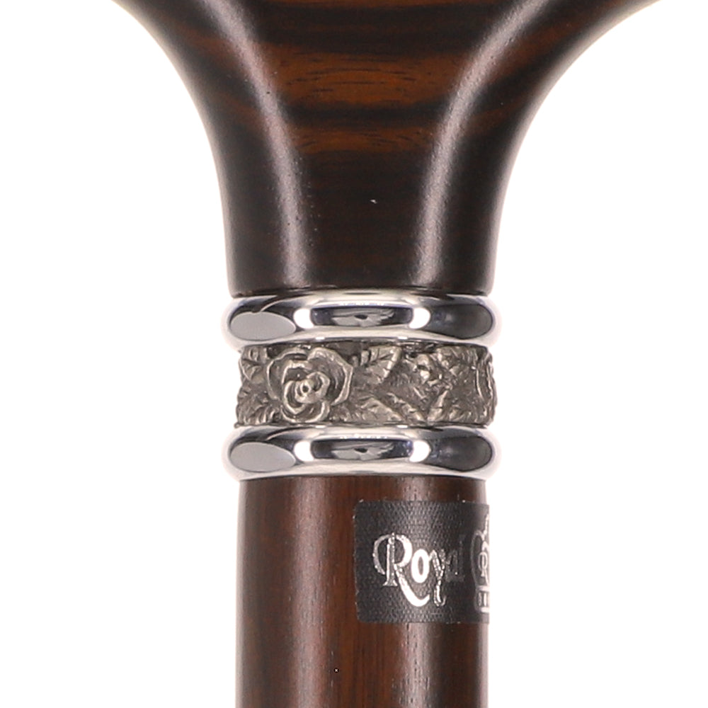 Premium Handcrafted Ebony Wood Walking Cane with Ornate Pewter Collar - Elegant Mobility Aid for Men & Women, Perfect for Weddings, Formal Events & Everyday Support