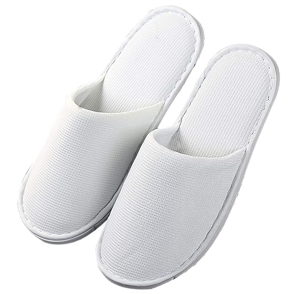 Welzivs White Pack of 6 Pair Disposable Cotton Slippers - Non-Slip Breathable Closed Toe Hotel Slippers for Women & Men - Perfect for Spa, Salon, Home, Hotel Guests & Commercial Use