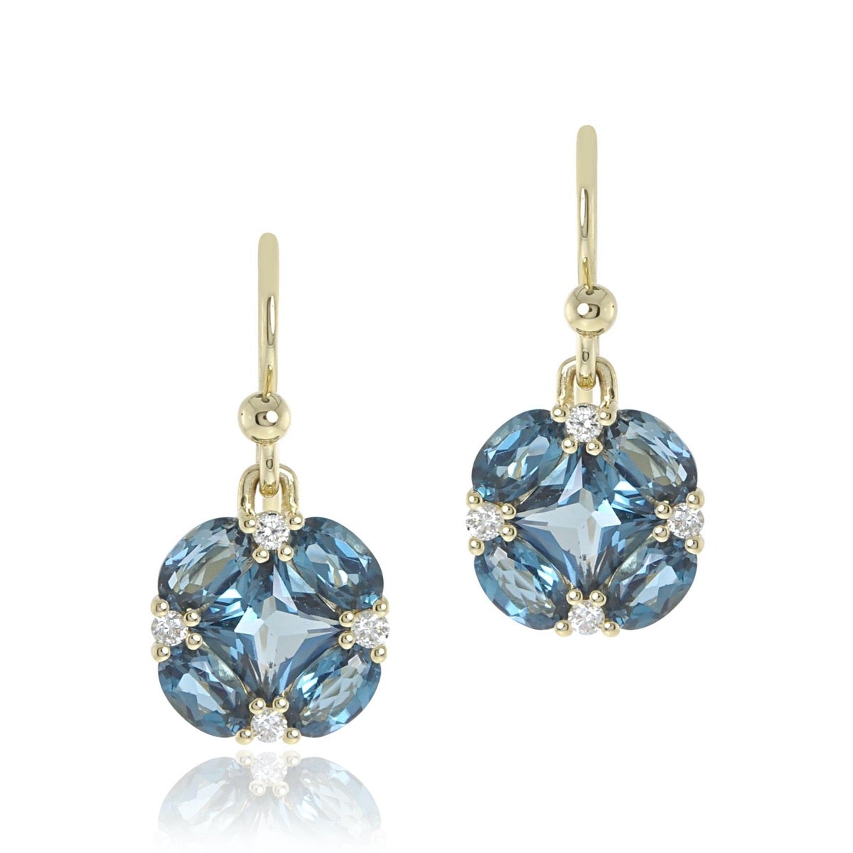 London Blue Topaz & Diamond Quadrille Drop Earrings – Elegant Dangle Jewelry for Parties, Weddings & Special Occasions