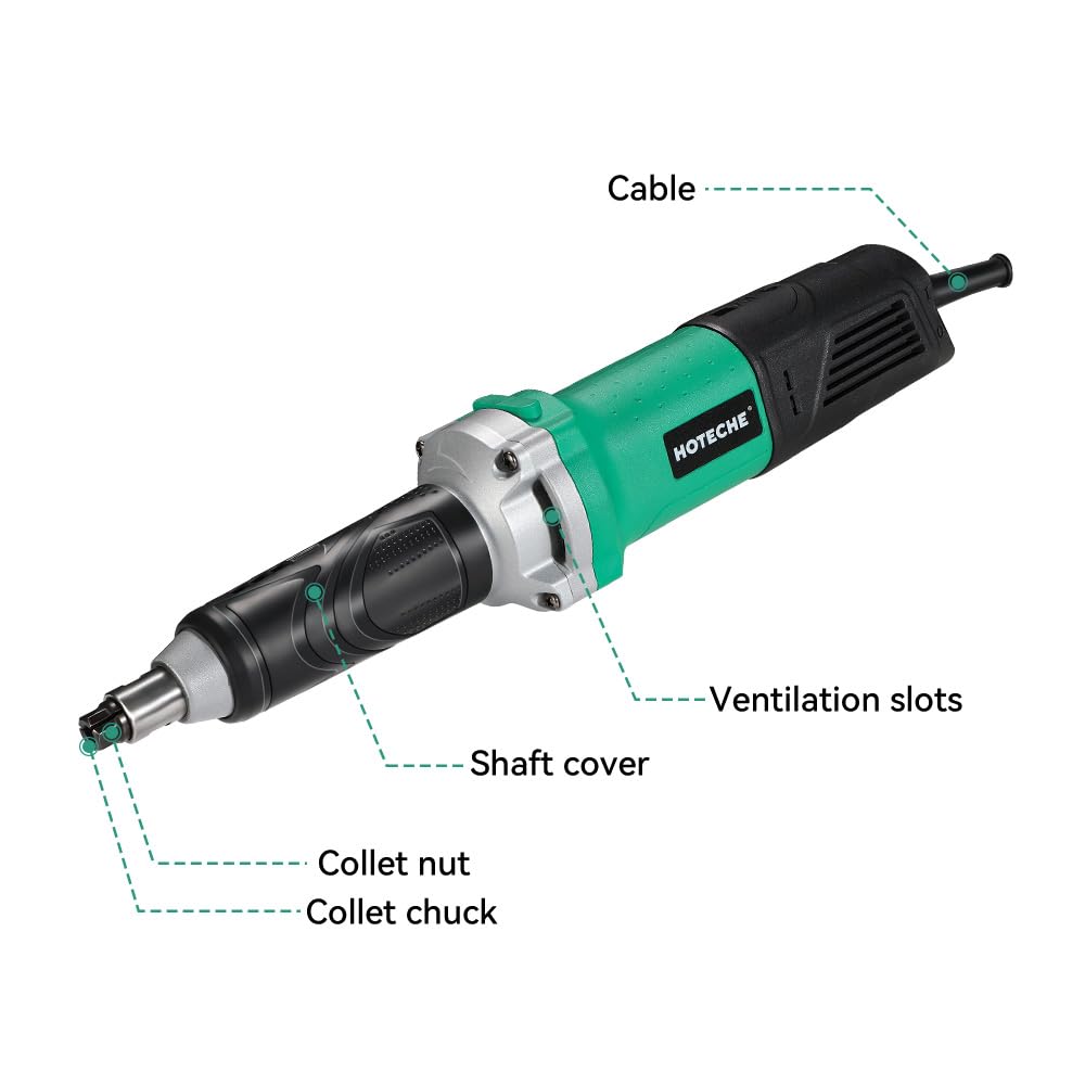 Hoteche 6-Amp 1/4-Inch Heavy Duty Electric Die Grinder - High-Speed Rotary Tool for Precision Metal Grinding, Cutting, Polishing - Ideal for Automotive, Metalworking & DIY Projects
