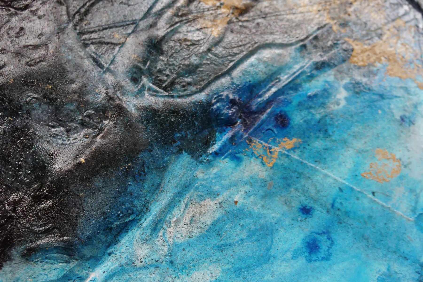 Blue Black Textured Abstract Painting - 270cm x 120cm Modern Wall Art for Living Room, Bedroom & Office Decor | Cobalt Sass Canvas Artwork