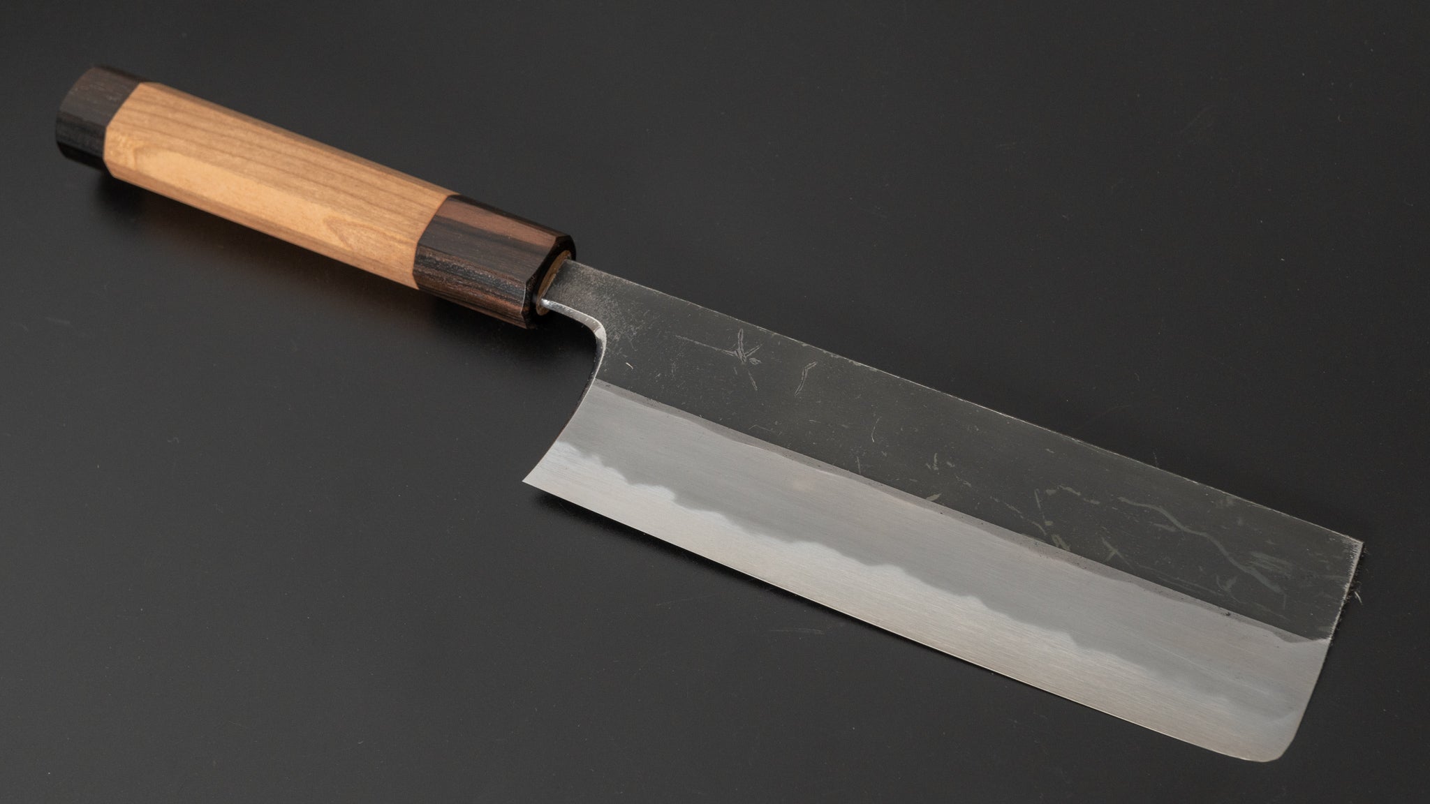 Hitohira Togashi Blue #2 Kurouchi Nakiri Knife - Japanese Chef Knife with Cherry Wood Handle & Ebony End - Perfect for Slicing Vegetables, Herbs & Sushi Preparation